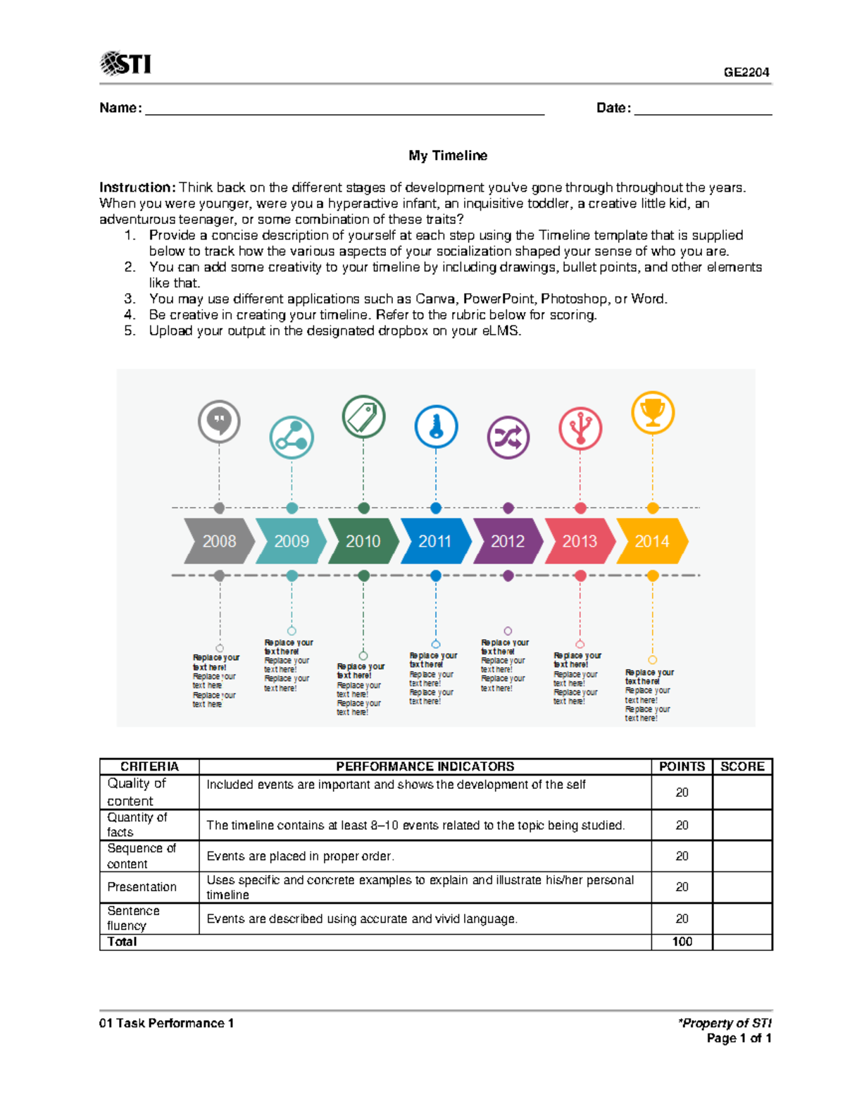 GE 01 Task Performance 1 - Socialization Timeline Assignment - Studocu