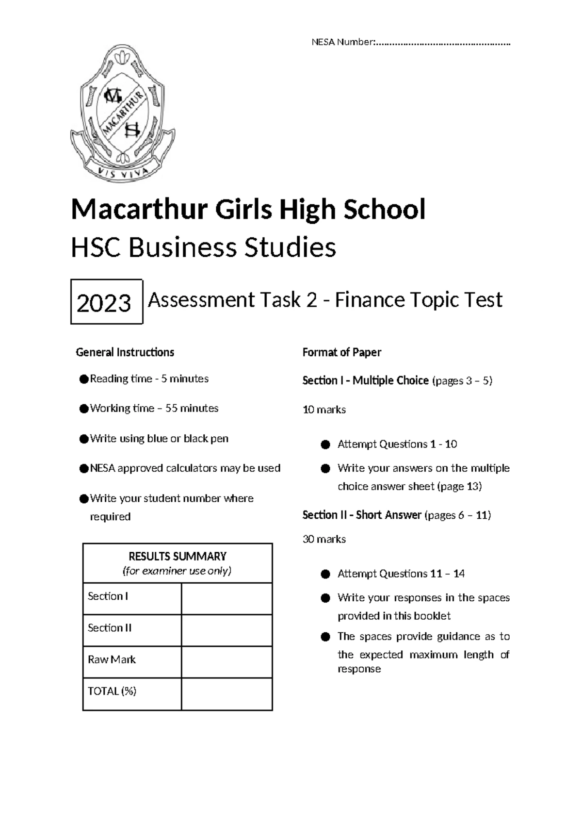 2025 HSC Business Studies Trial Exam Paper - General Instructions - Studocu