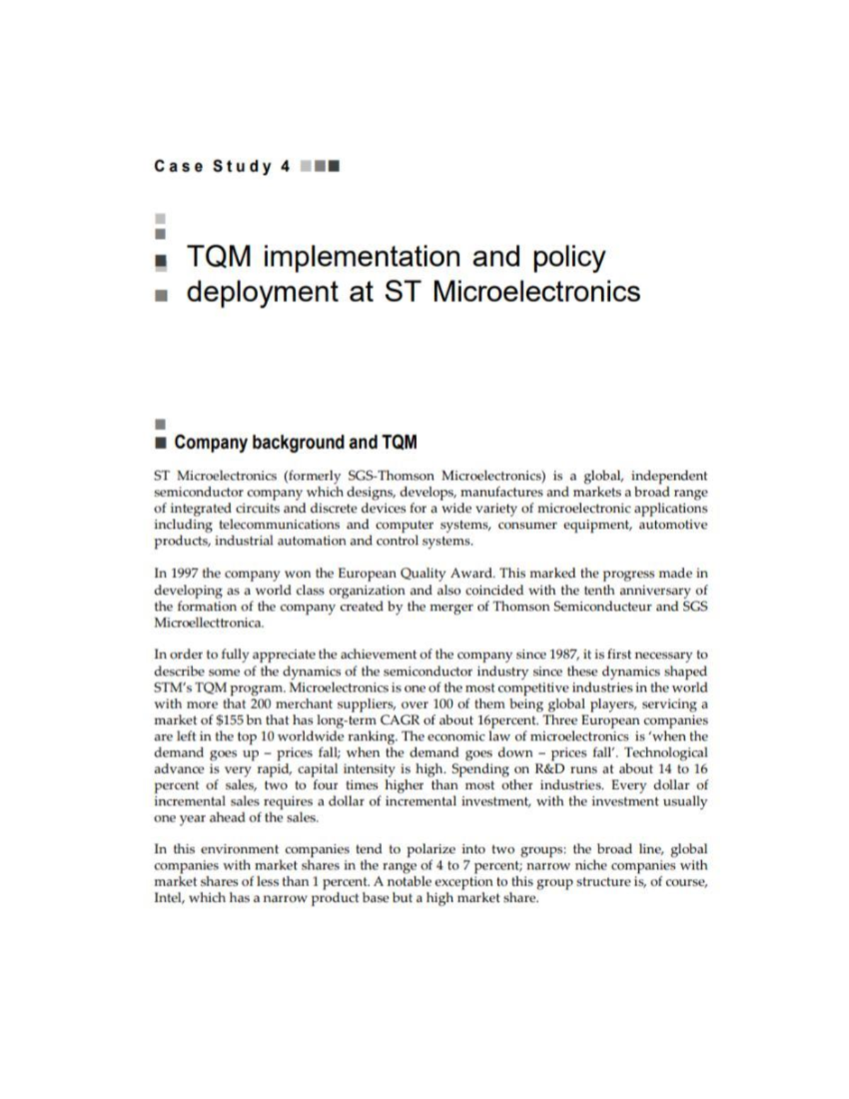 Case Study 4: TQM Implementation & Policy Deployment at ST ...