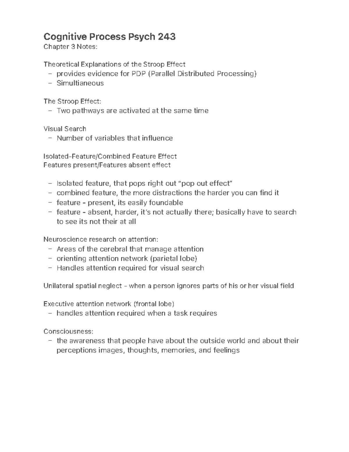 Psych 243 Chapter 3 Notes: The Stroop Effect & Attention Networks - Studocu