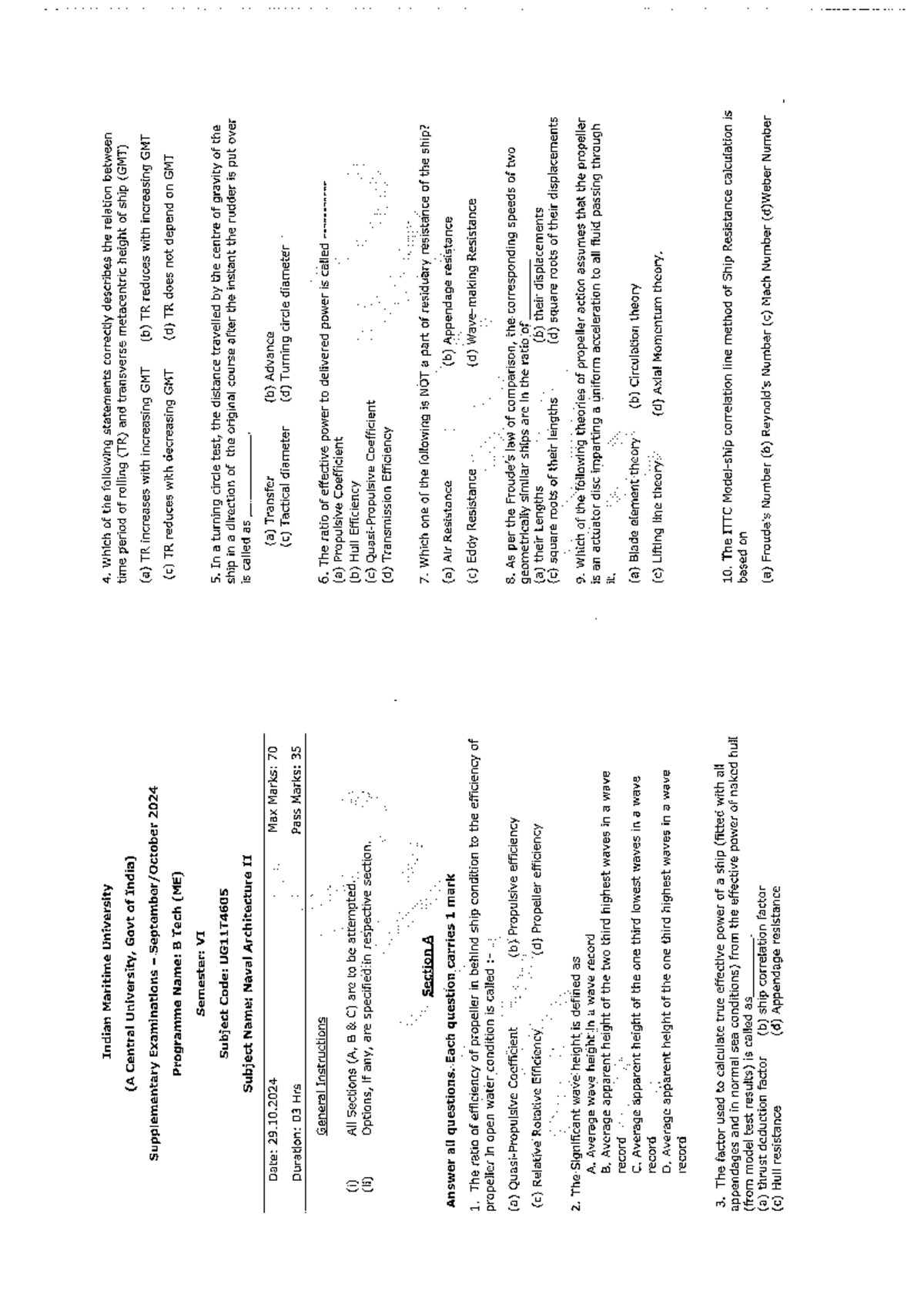 Previous Year Question Paper: Naval Architecture II (UG11T4605) - June ...