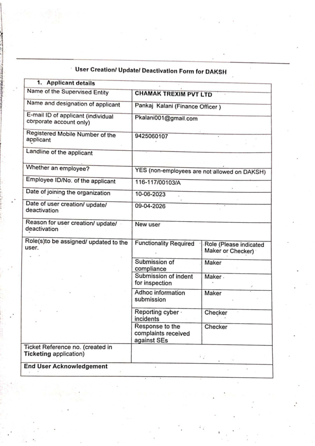 User Deactivation Form for DAKSH - Chamak Maker & Checker Roles - Studocu