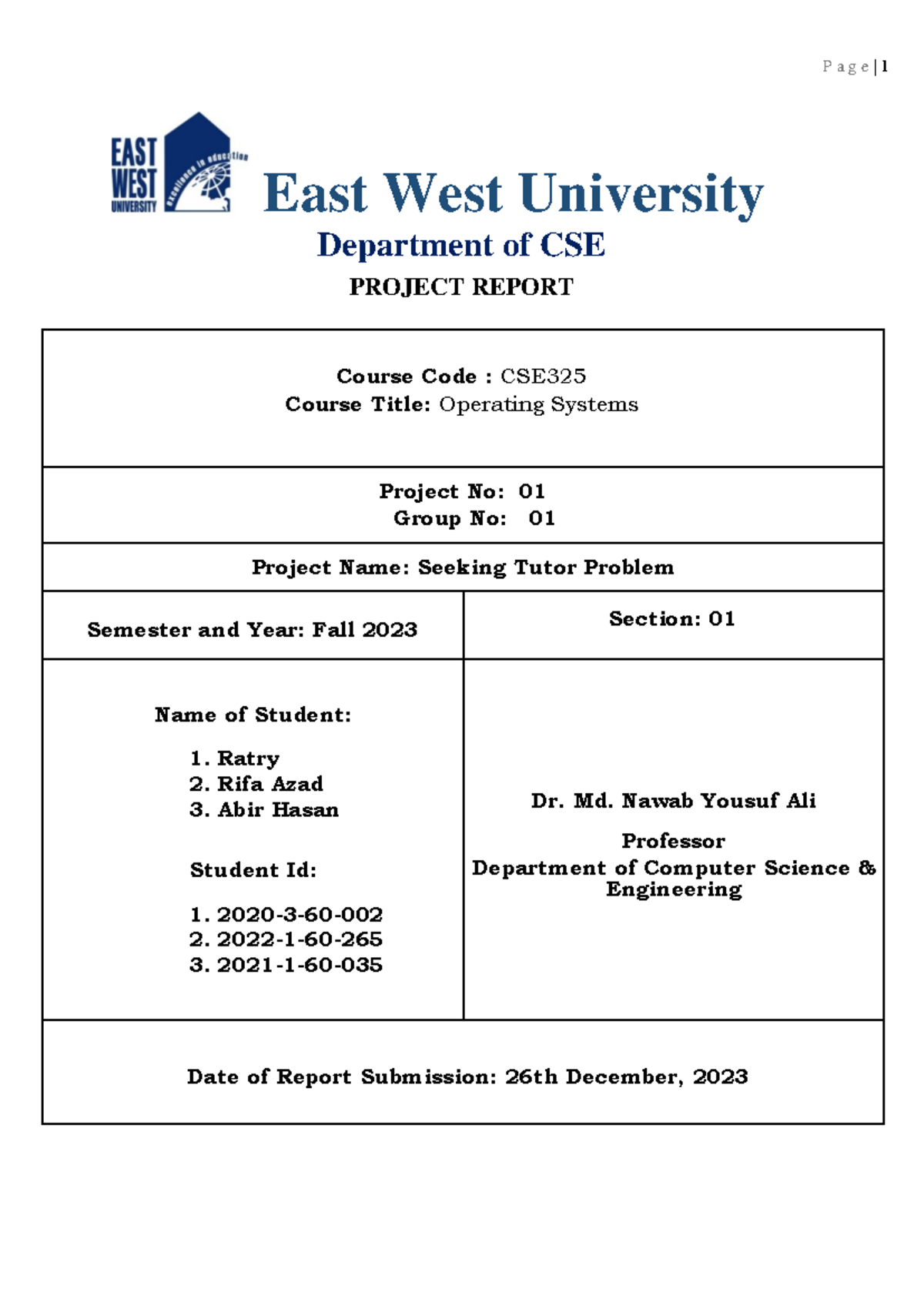 CSE325 Project Report: Seeking Tutor Problem Analysis for Fall 2023 ...