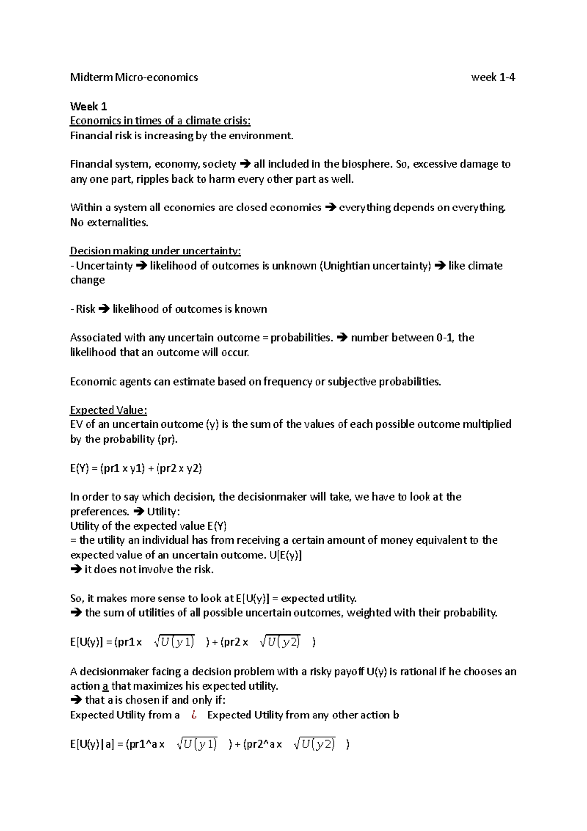 Midterm Micro-Economics Notes: Weeks 1-4 Overview and Key Concepts ...