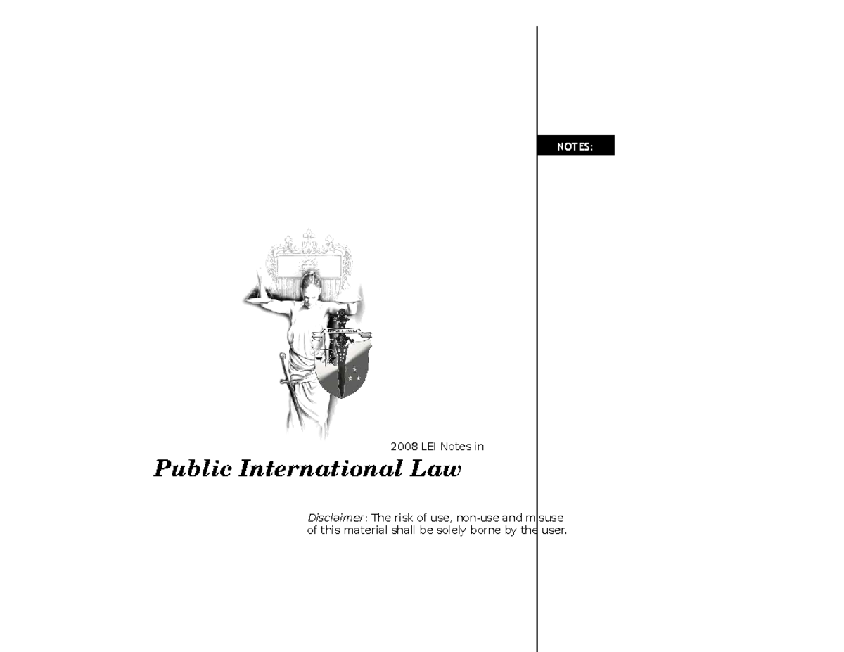 PUBLIC INTERNATIONAL LAW 2008: Comprehensive Study Notes on Key ...