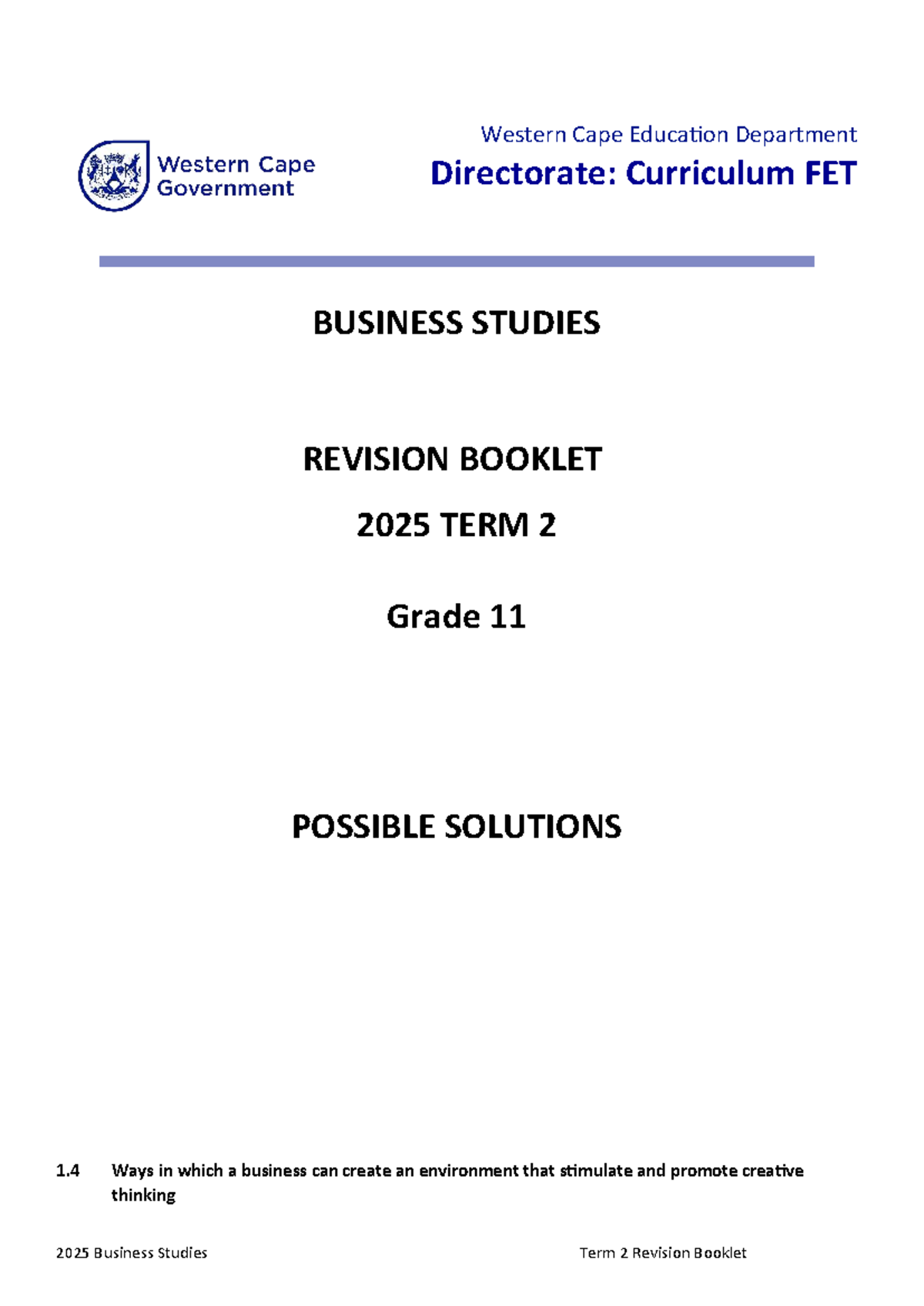 2025 Term 2 Gr 11 BSTD Revision Booklet Solutions - Western Cape ...