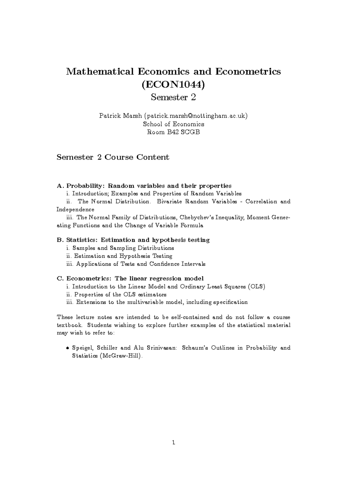 Mathematical Economics and Econometrics Lecture Notes (ECON1044 ...