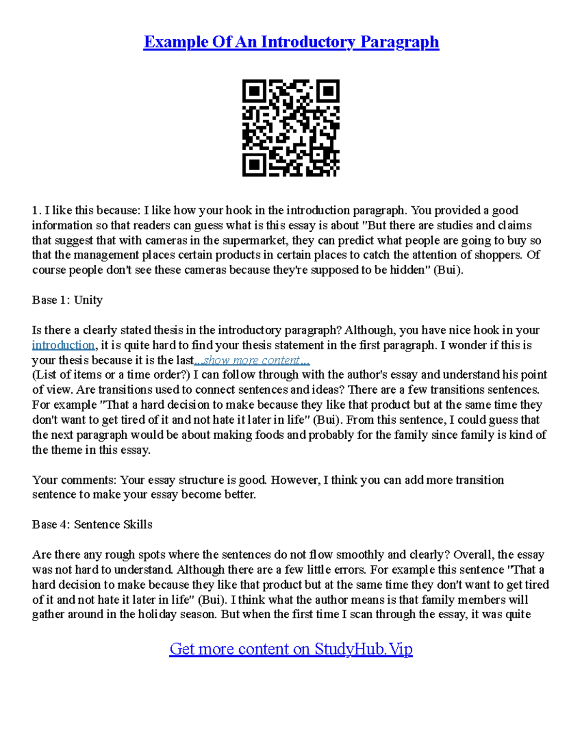 Introductory Paragraph Essay Example - Example Of An Introductory ...