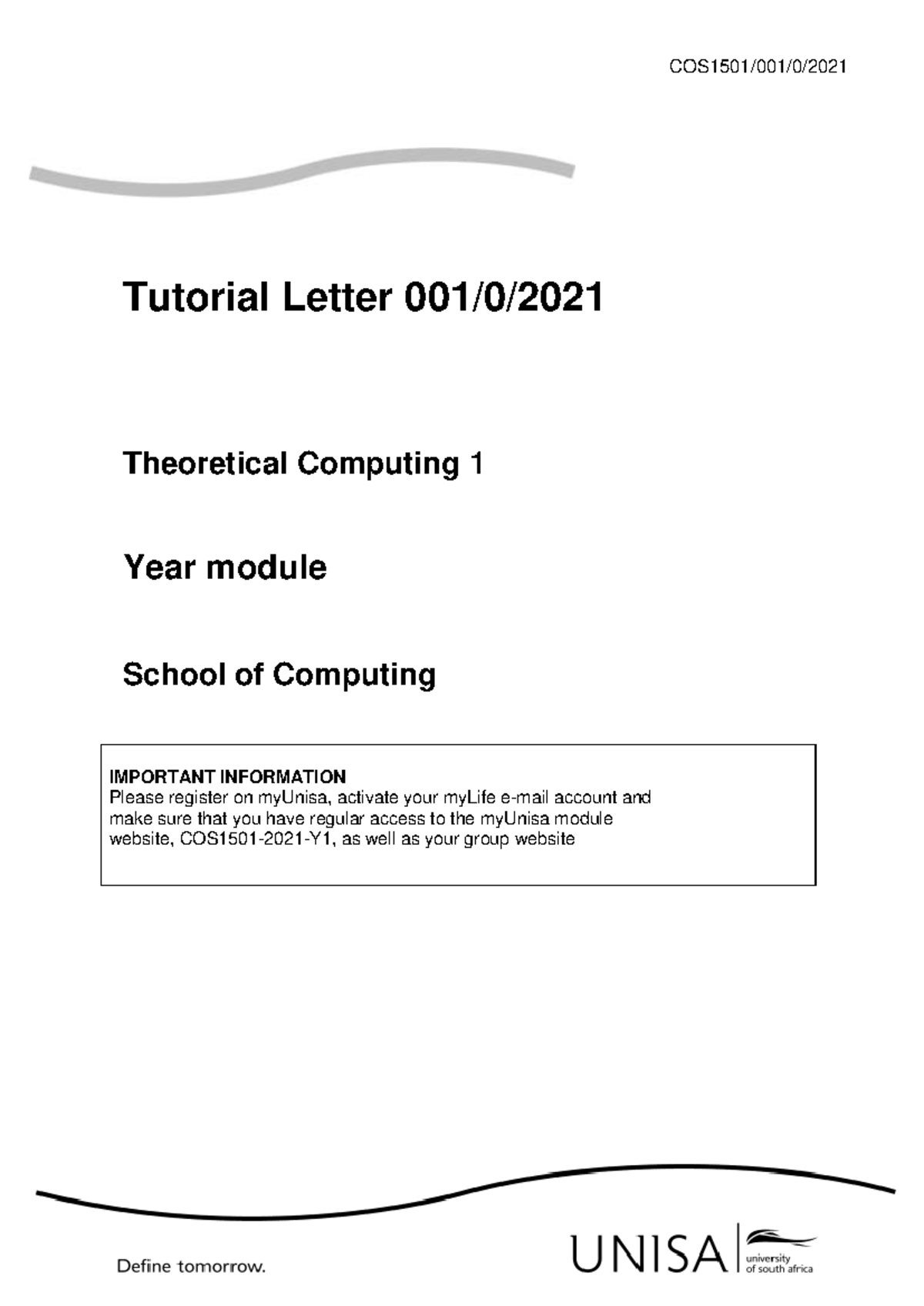 COS-1501 Tutorial Letter: Theoretical Computing 1 Assessment Guide ...
