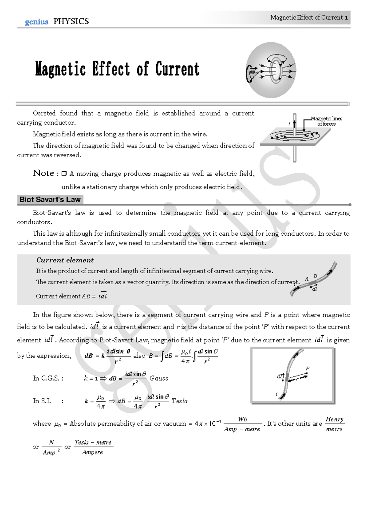 Magnetic-effect-of-current genius pdf - 1 genius PHYSICS Oersted found ...