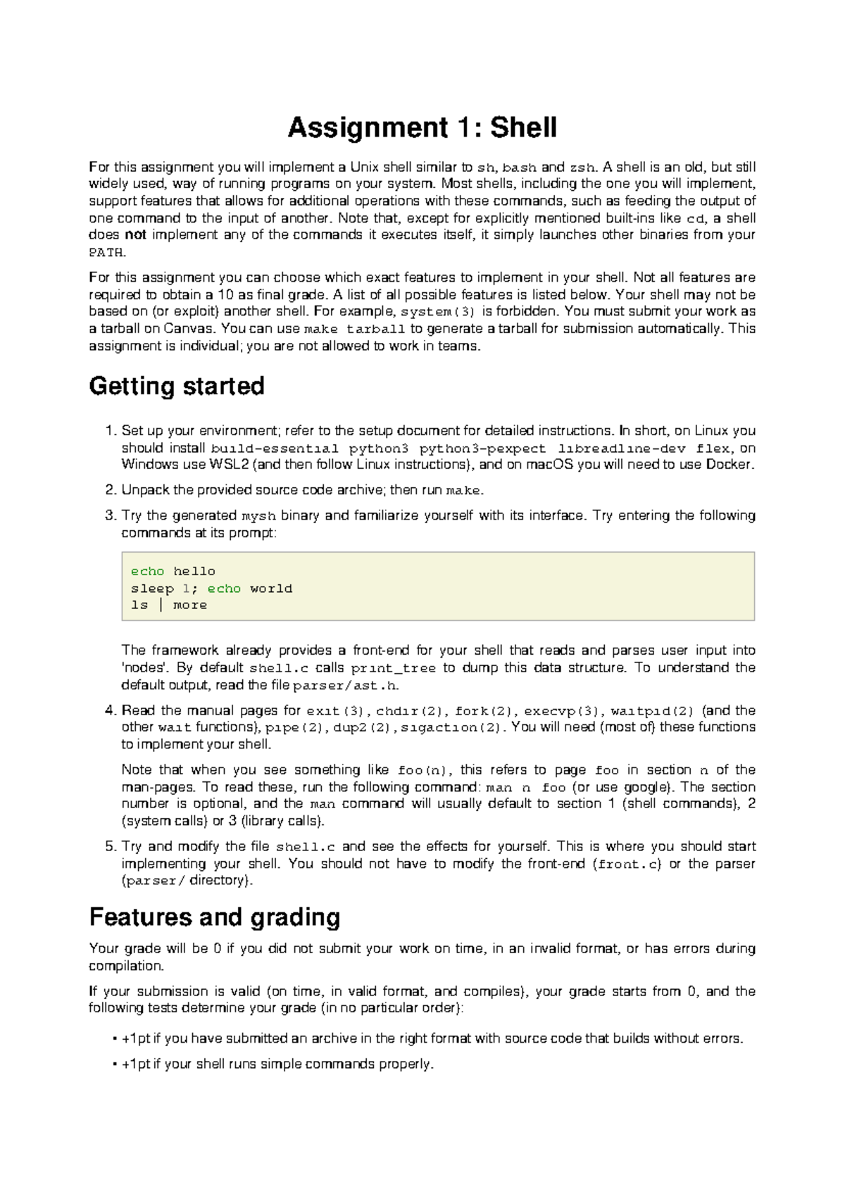 Shell Assignment 1: Implementing a Unix Shell - Studeersnel
