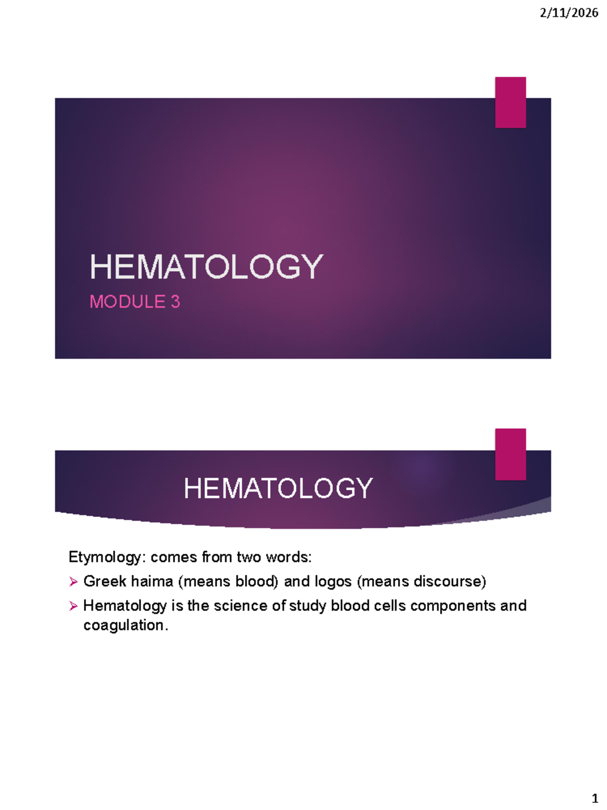 HEMATOLOGY MODULE 3: Blood Components & Types Overview - Studocu