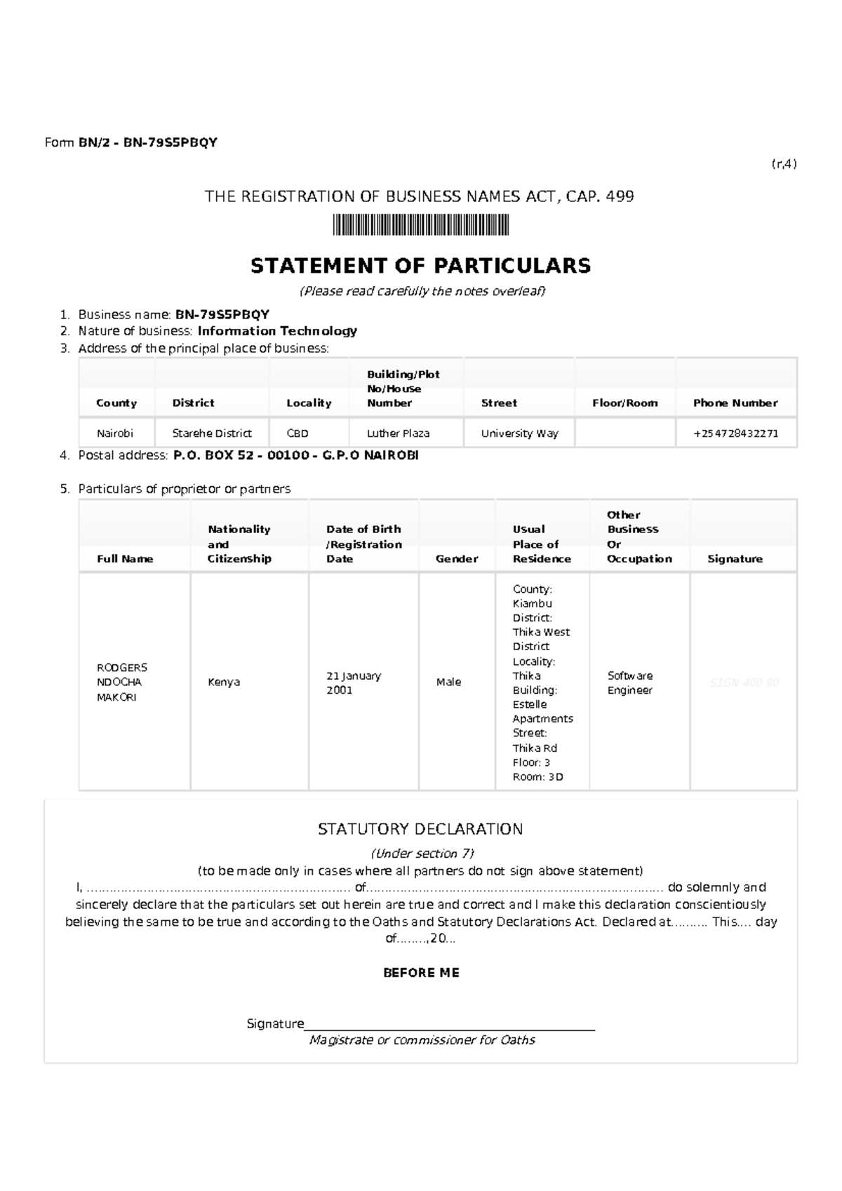 BN-79S5PBQY-BN 2 - Business Name Registration Particulars - Studocu