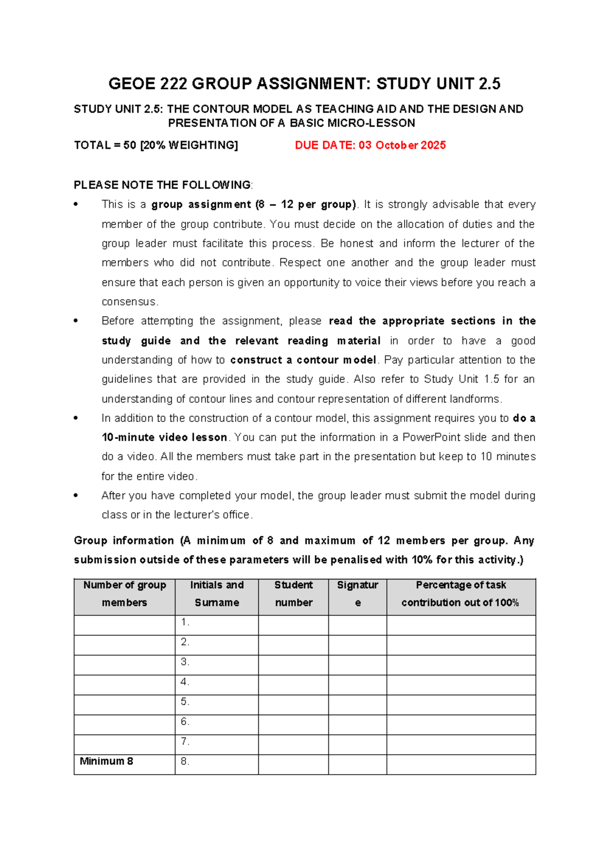GEOE 222 Group Assignment 1: Contour Model as Teaching Aid - Studocu