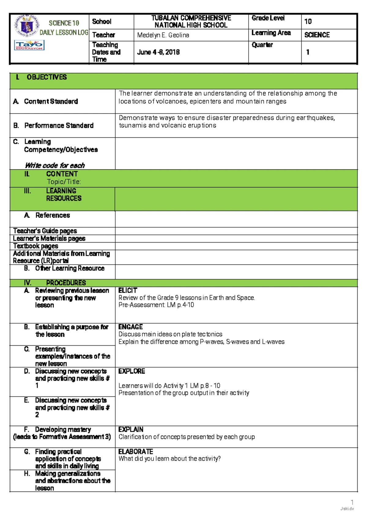 CBC Framework (DLP) - None - DETAILED LESSON PLAN Name: Mae Cayla ...