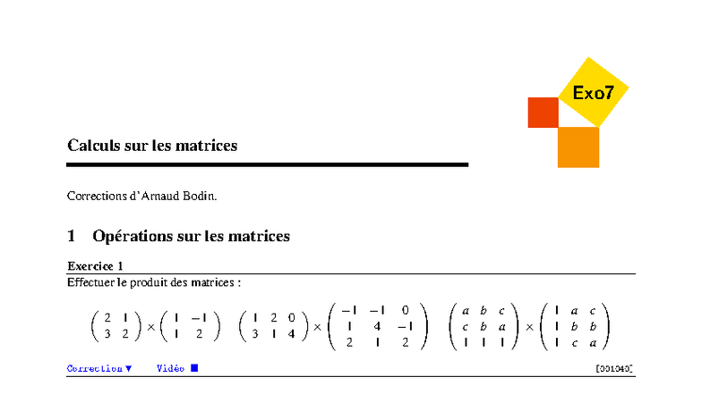 Corrections Exo7 Matrices - ALGEBRE 3 - Studocu