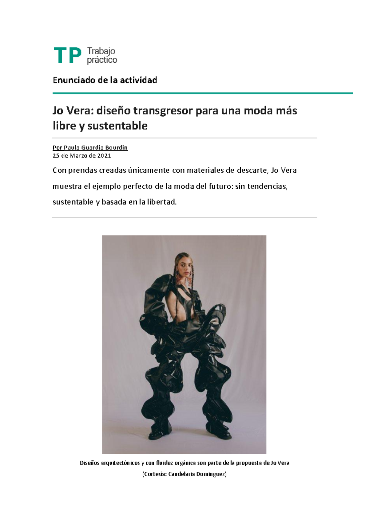 TP4 - Jo Vera: Diseño Transgresor y Sustentable en Moda - Studocu