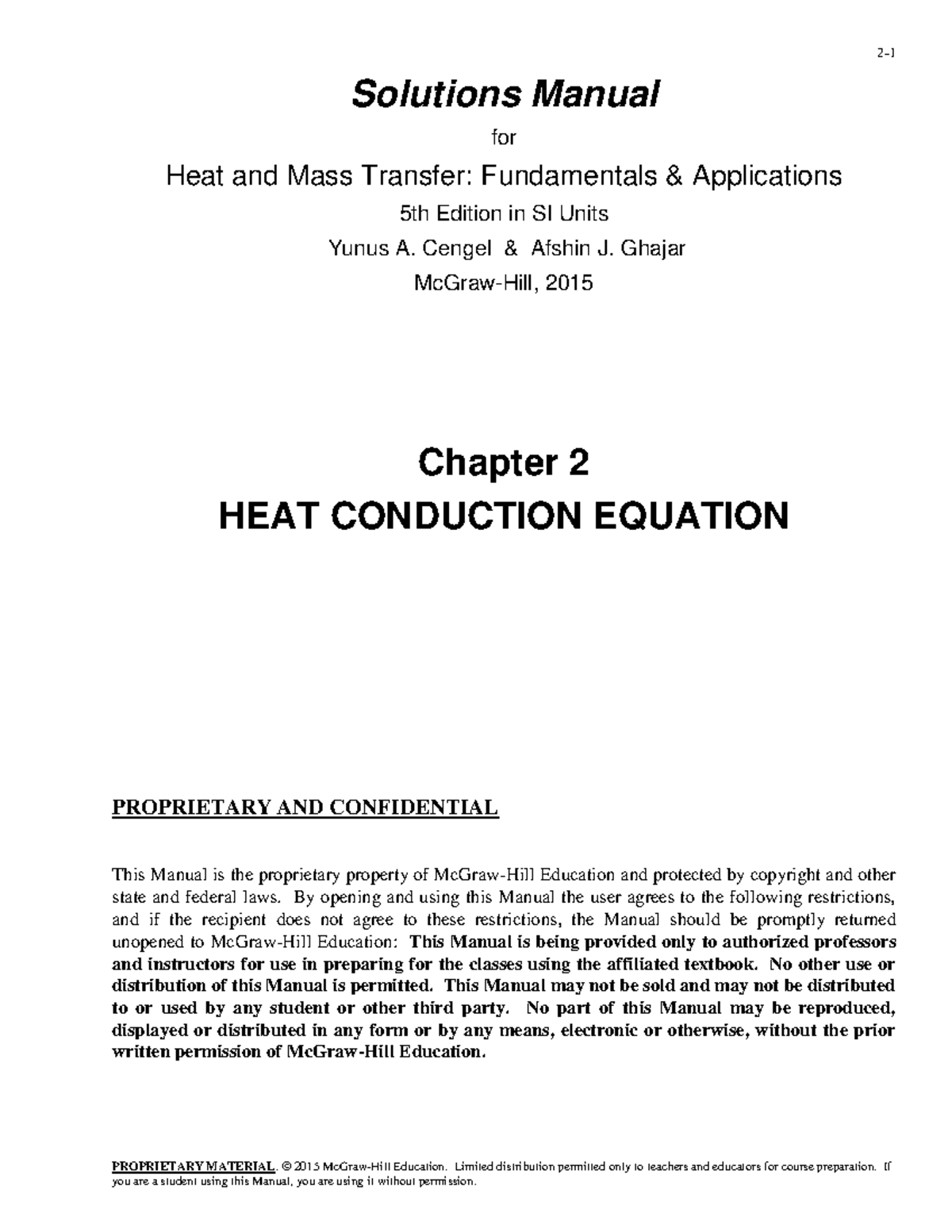 Solution Manual for Heat and Mass Transfer (5th Ed) - Chapter 2 - Studocu