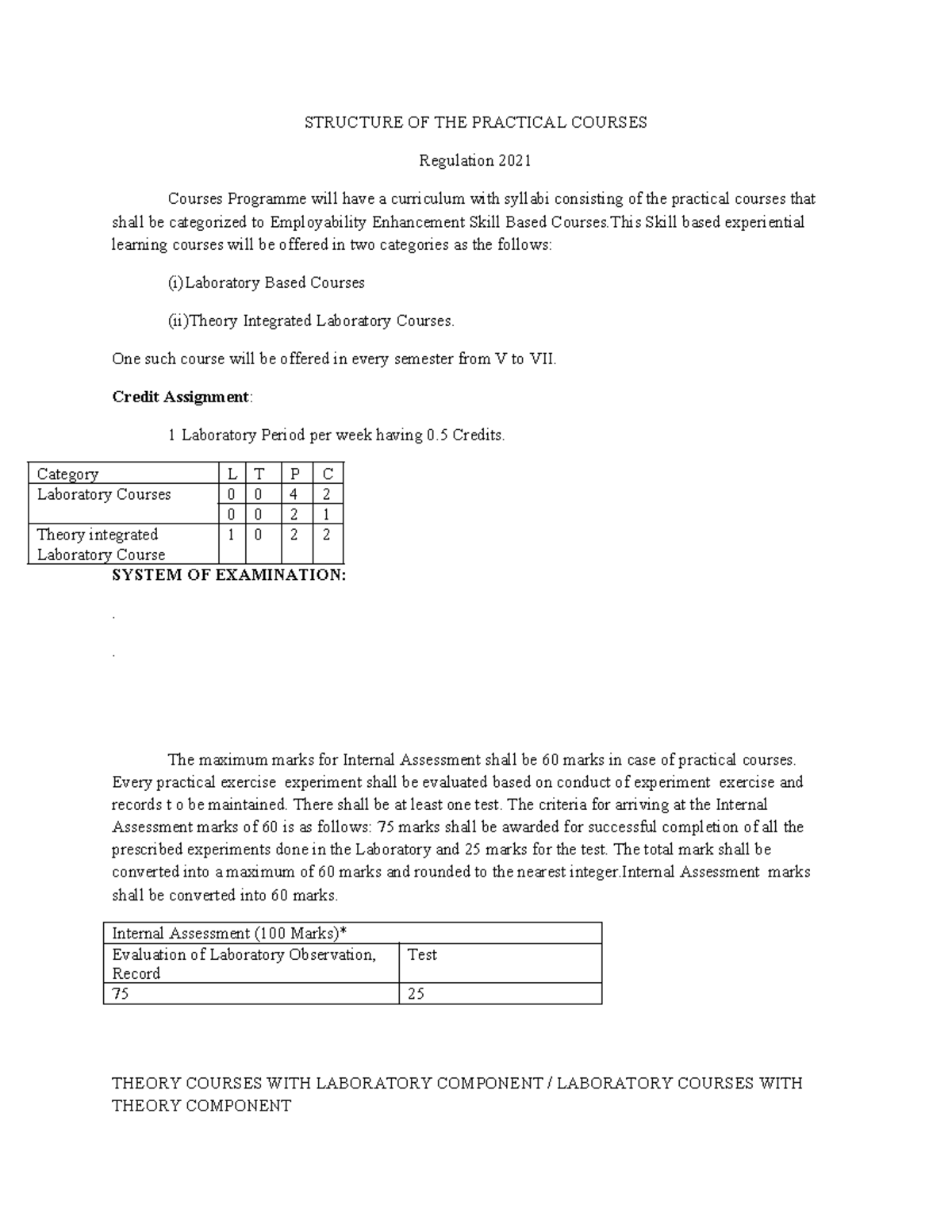 Structure OF THE Programmes - STRUCTURE OF THE PRACTICAL COURSES ...