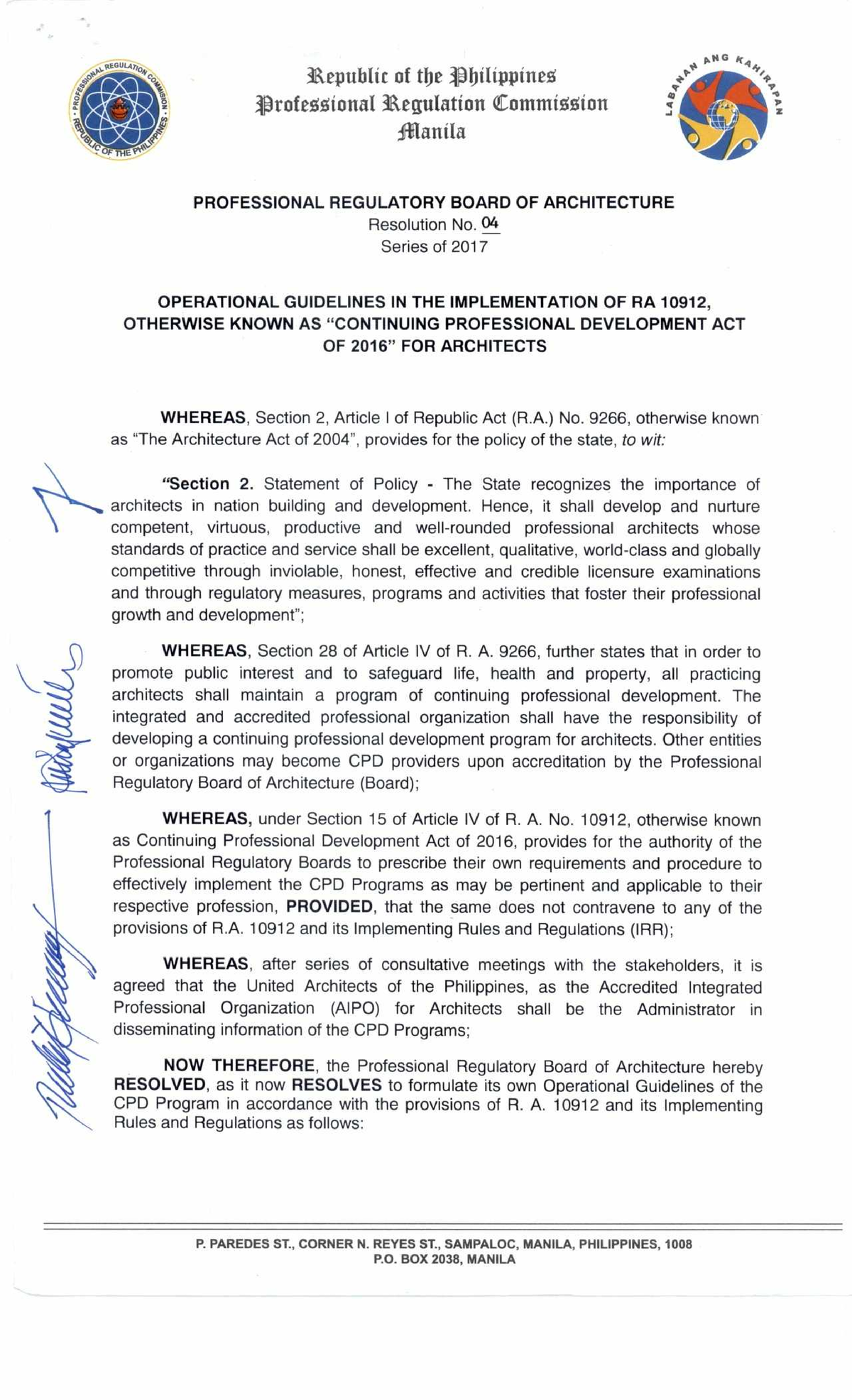 Operational Guidelines for CPD under RA 10912 for Architects - Studocu