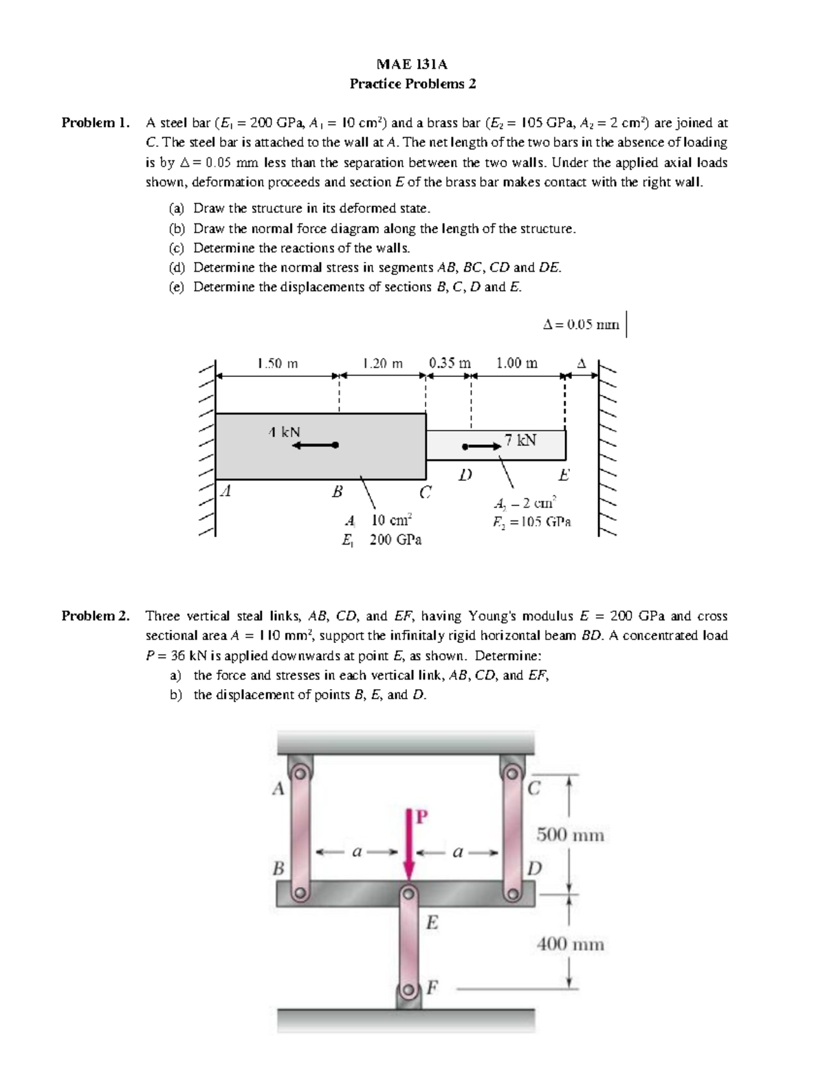 PP2 - Solutions - solid mech - MAE 131A Practice Problems 2 Problem 1 ...