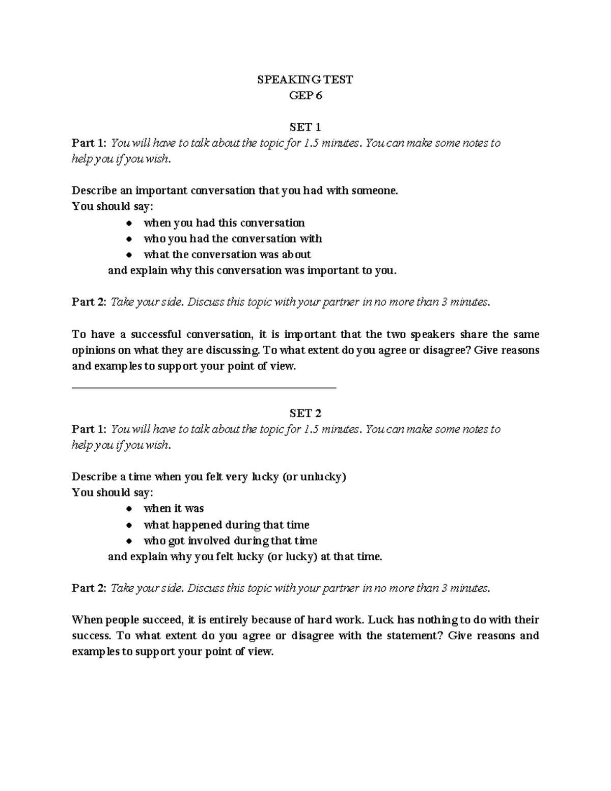 GEP6 Speaking Test - Important Conversations & Topics for Discussion ...