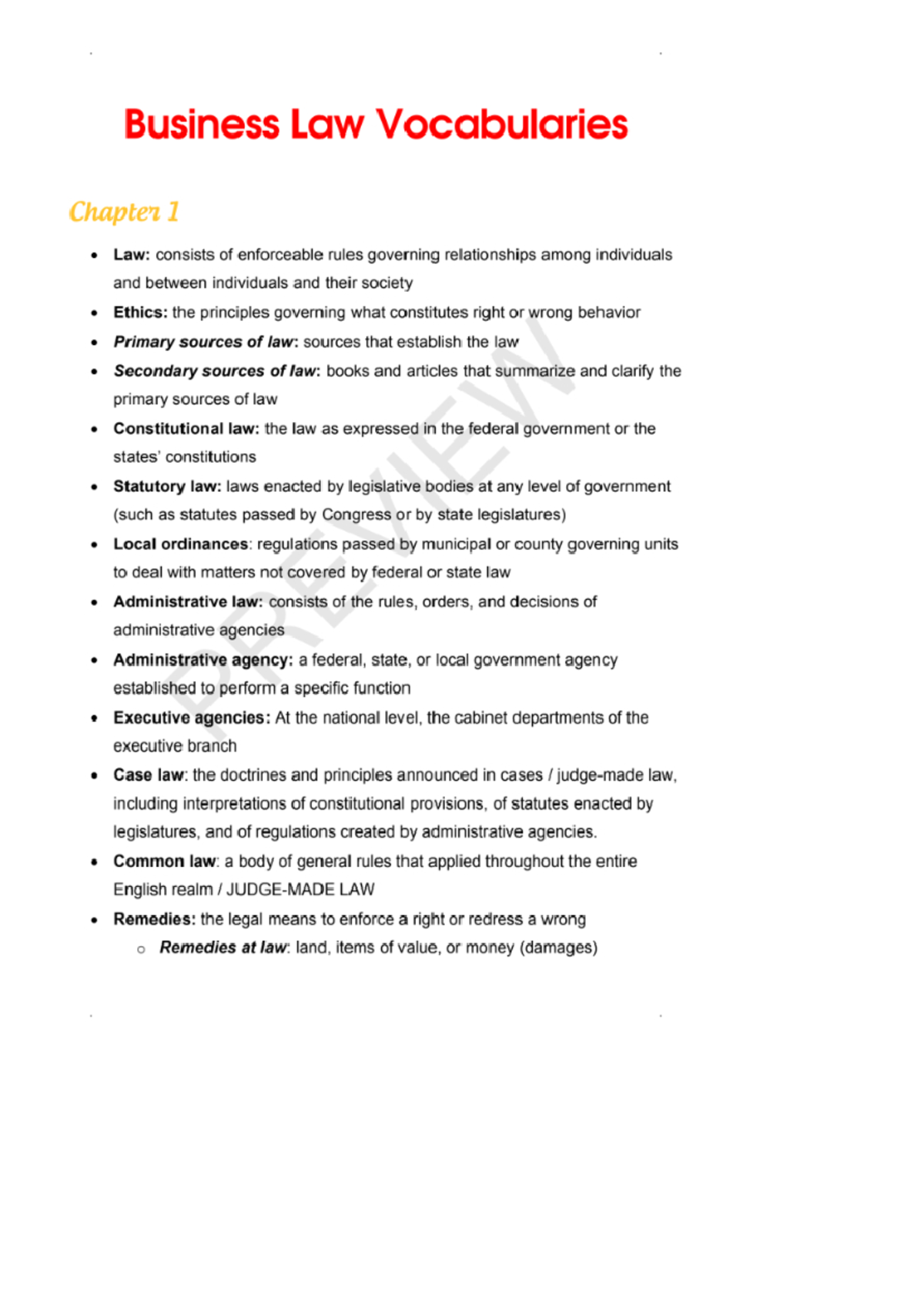 Vocab - Business Laws - Studocu