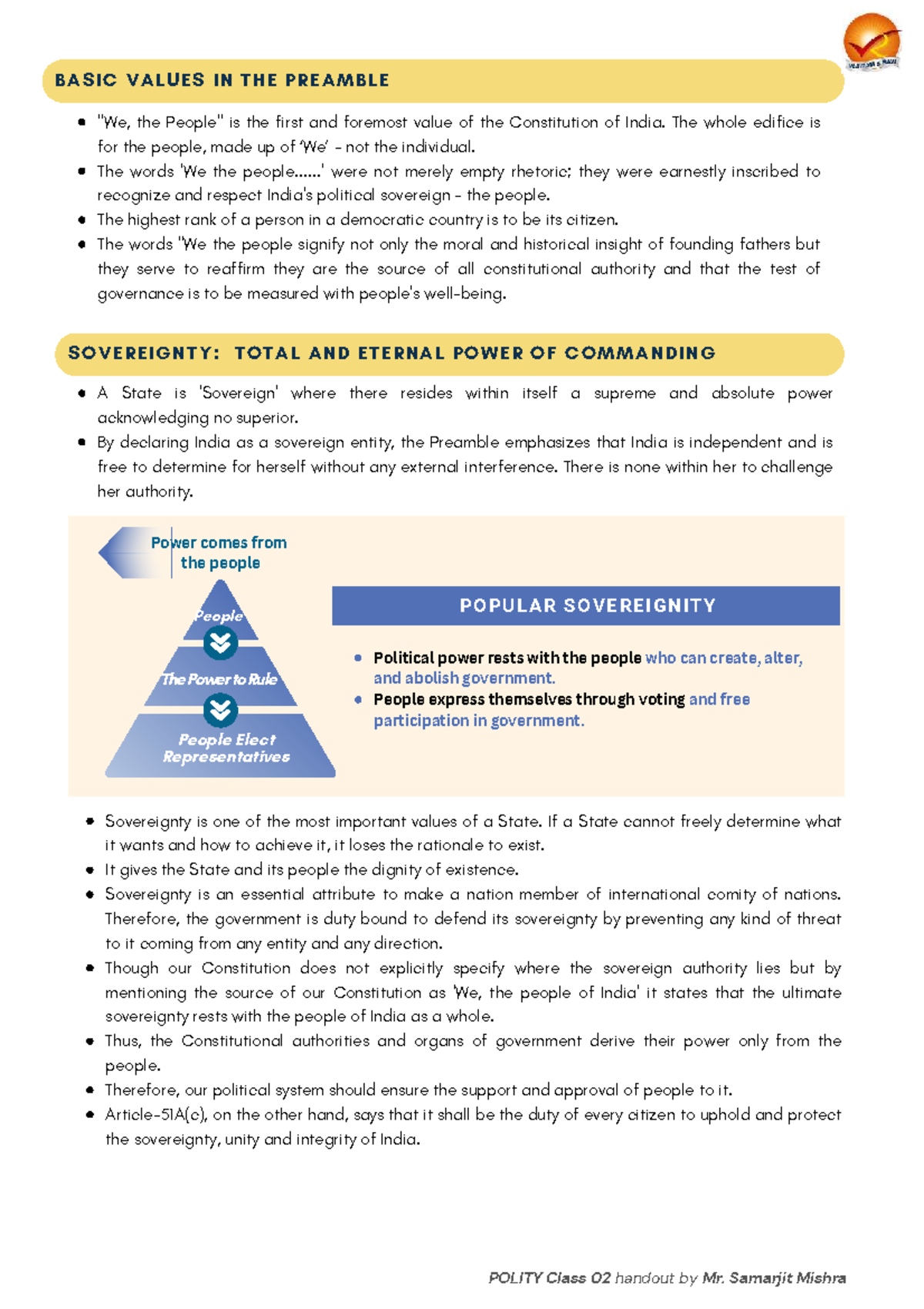 Polity Class 02 Handout: Basic Values in the Preamble of the Indian ...