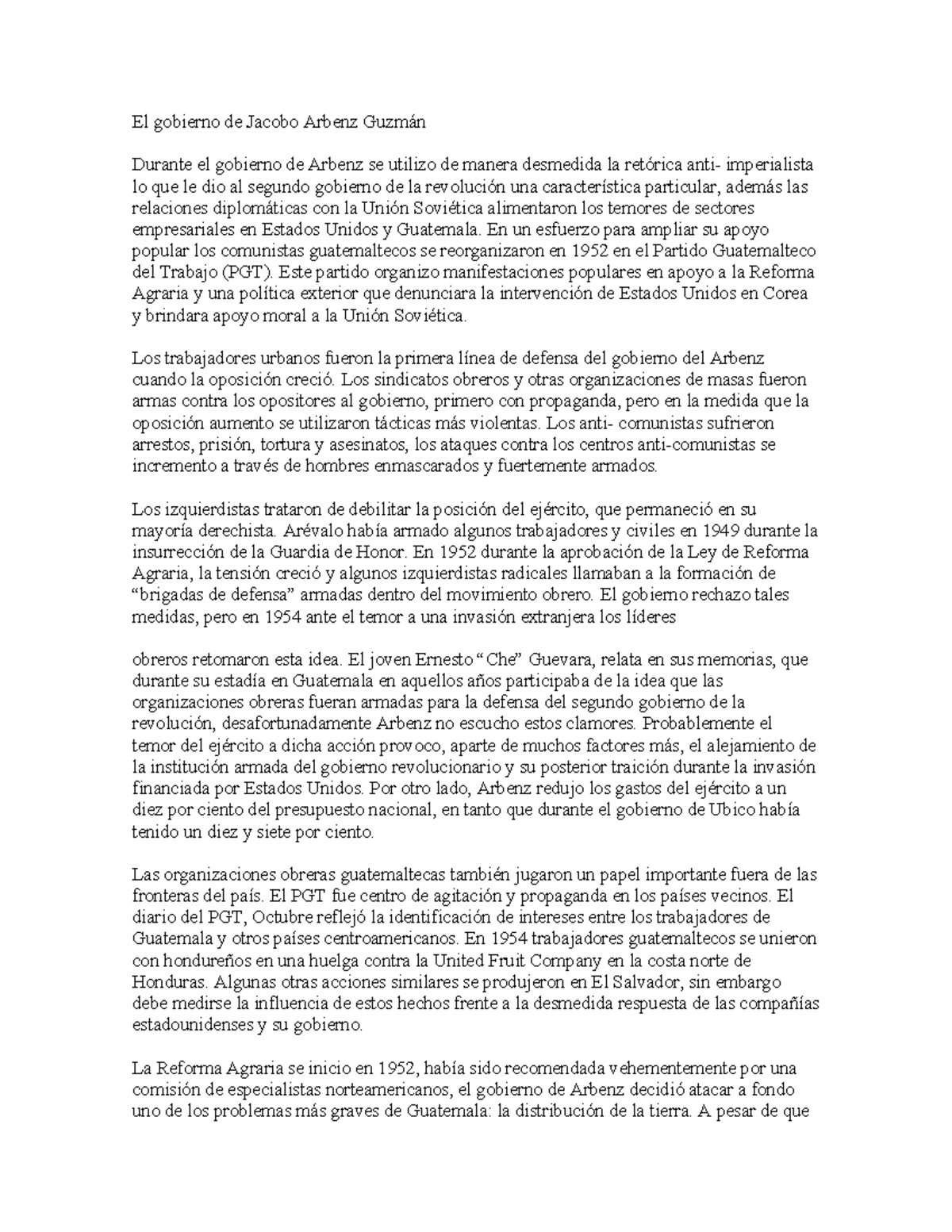 El gobierno de Jacobo Arbenz Guzmán - El gobierno de Jacobo Arbenz ...