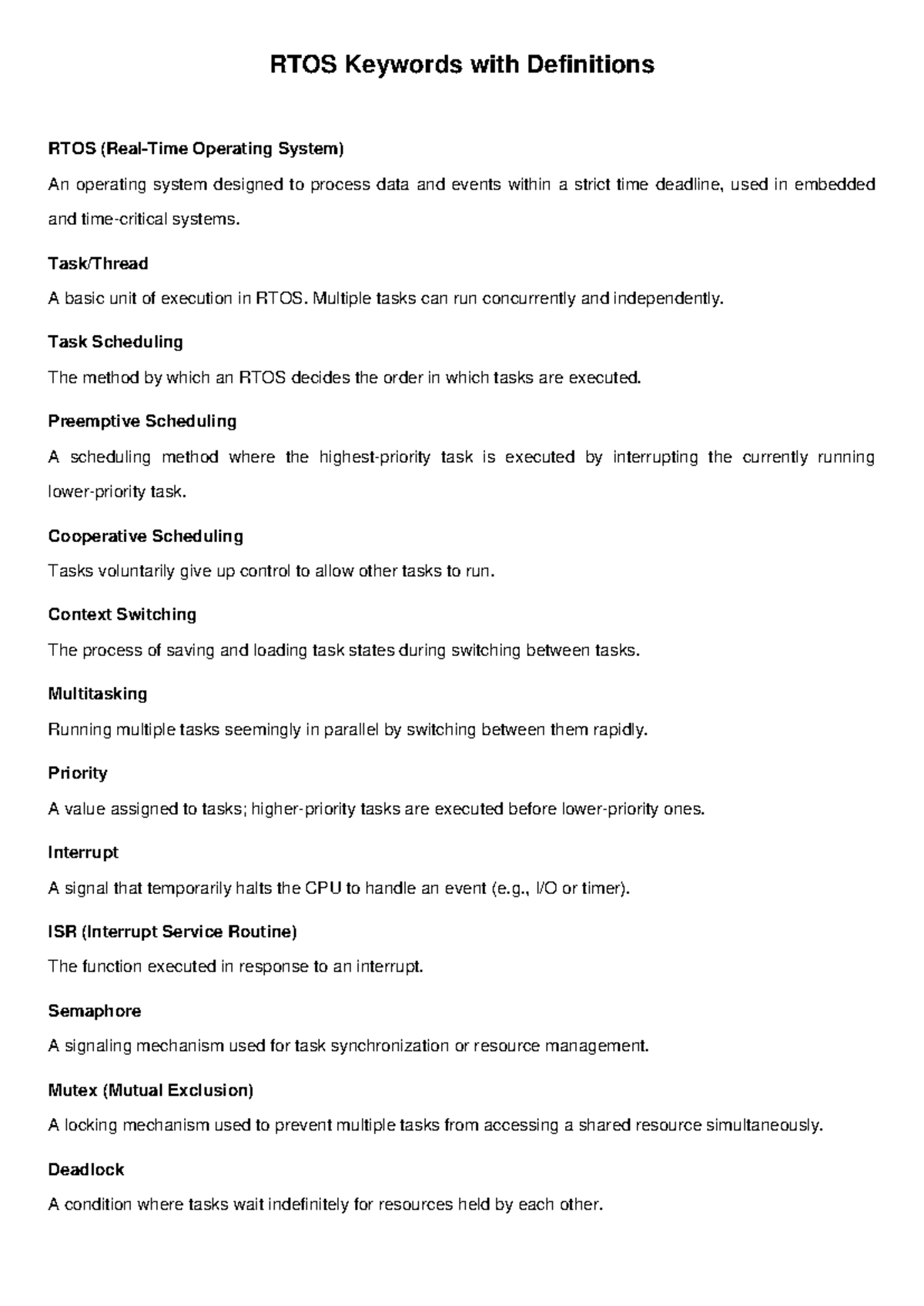 RTOS 101: Key Terms and Definitions for Embedded Systems - Studocu