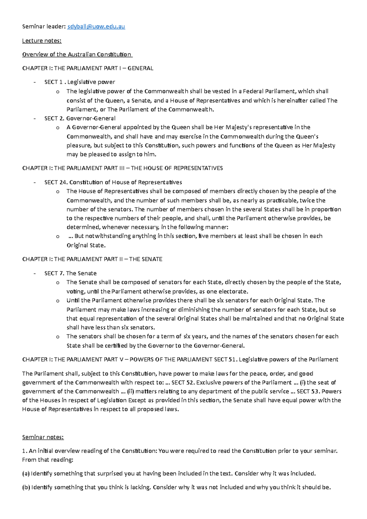 Constitutional Law Lecture & Seminar Notes (LAW101) - Studocu