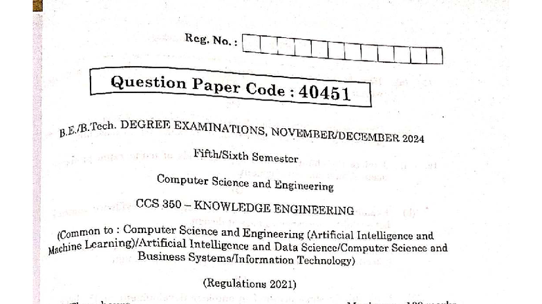 KE-Question Paper-CCS 350-Dec 2024: Knowledge Engineering Exam - Studocu