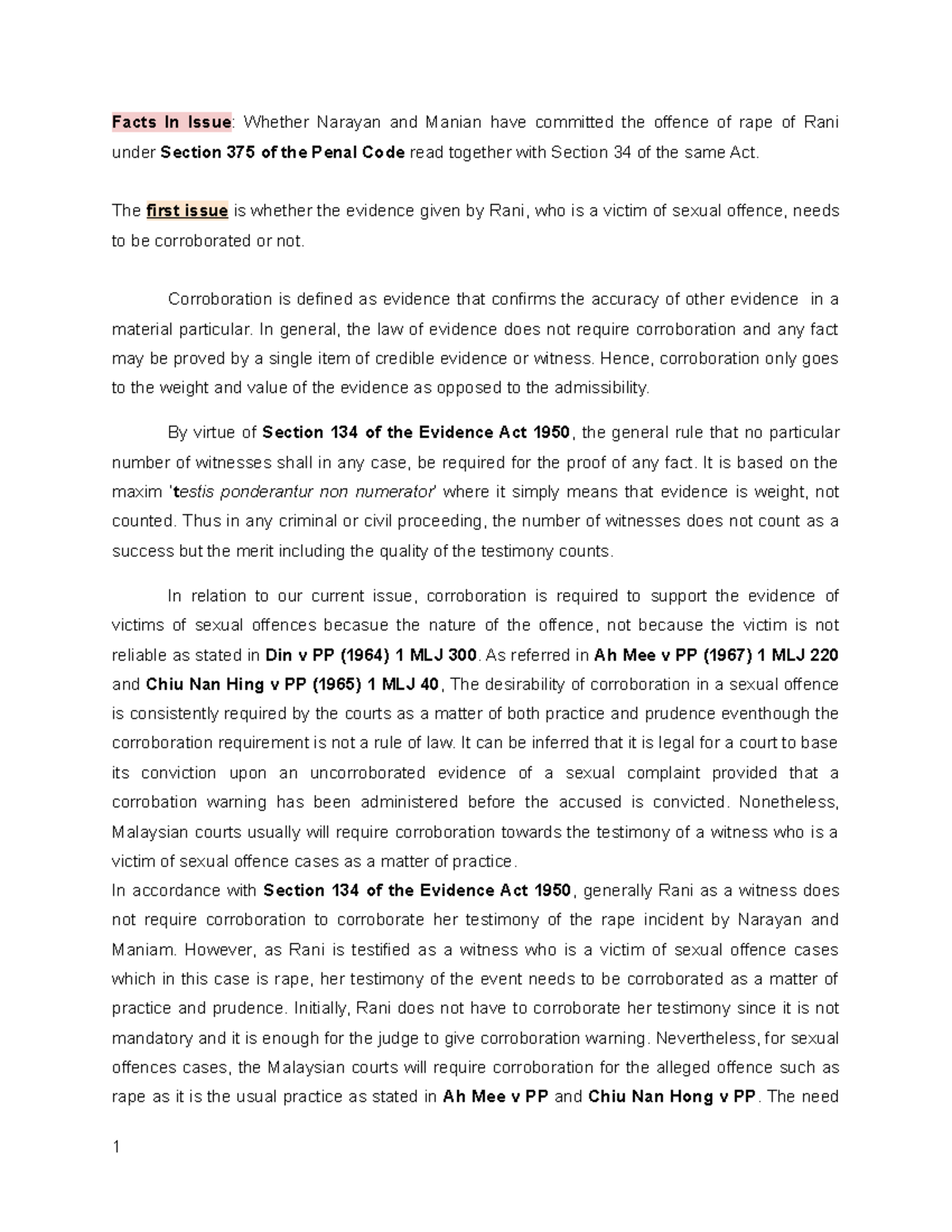 Final Draft on Corroboration of Evidence II in Rape Cases (Law 375 ...