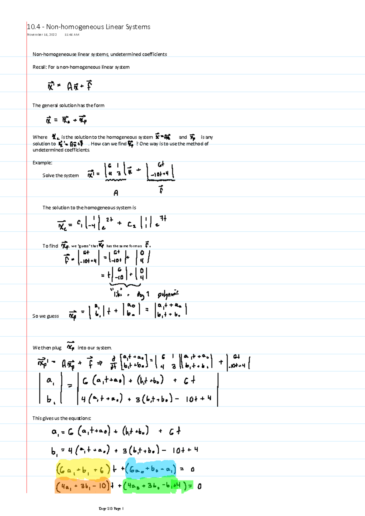 10.4 - Non-homogeneous Linear Systems - Non-homogeneouse linear systems ...