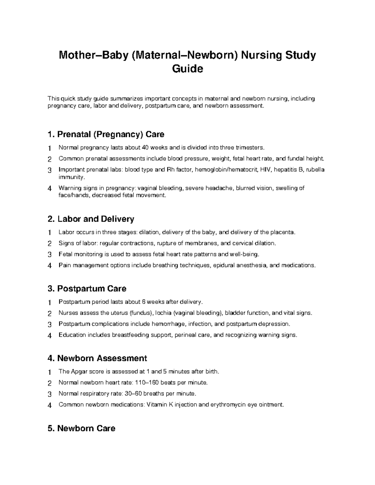 NUR 101: Maternal and Newborn Nursing Study Guide - Studocu