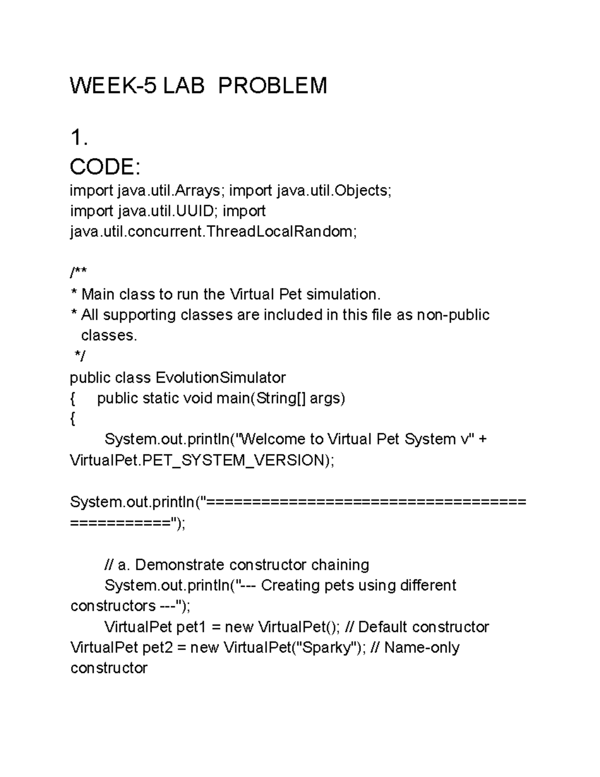WEEK-5 LAB Problem: Virtual Pet Simulation & Kingdom Management - Studocu