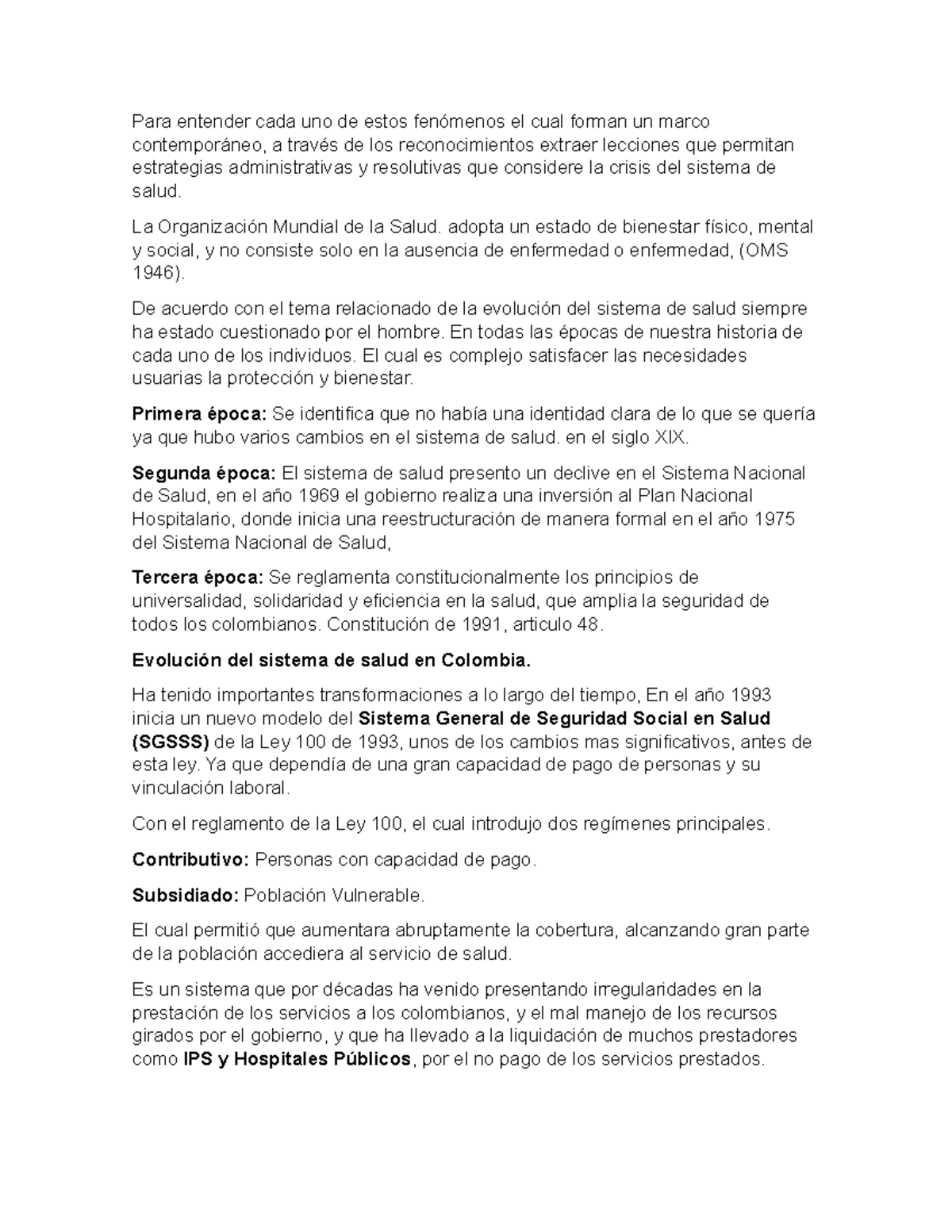 Evolución y Desafíos del Sistema de Salud en Colombia - WRA0000 - Studocu