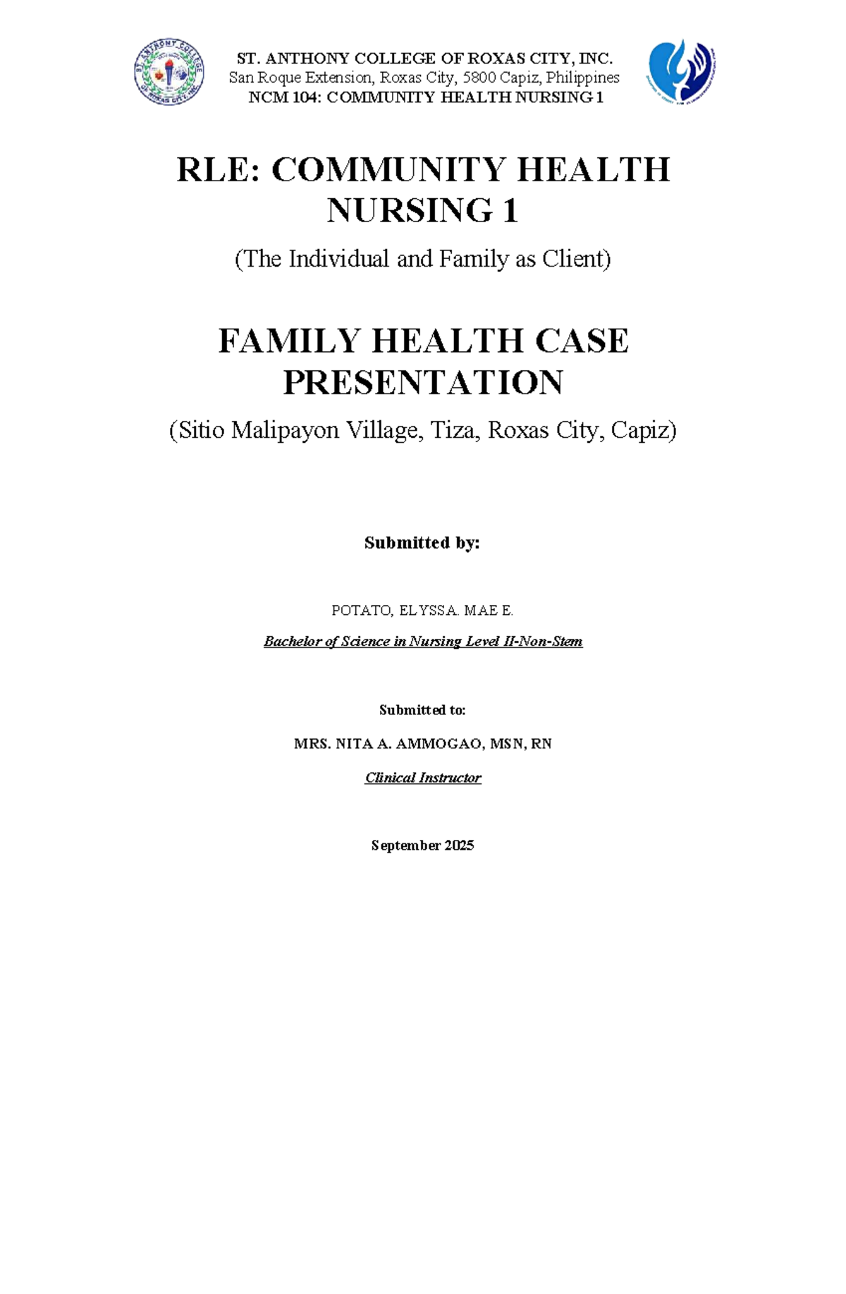 NCM 104: Community Health Nursing 1 - Family Health Case Presentation ...