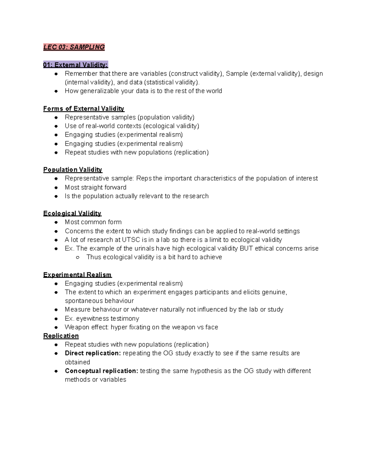 PSYB70: Lecture Notes on External Validity and Sampling Techniques ...