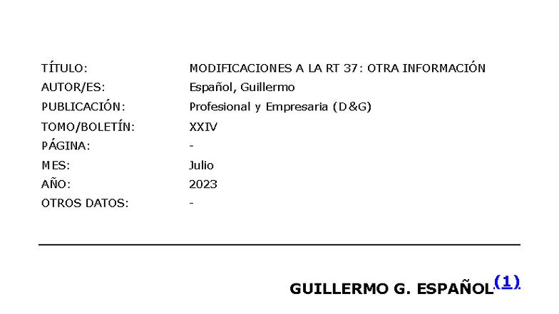 Modificaciones a la RT 37: Análisis de la Otra Información - Studocu