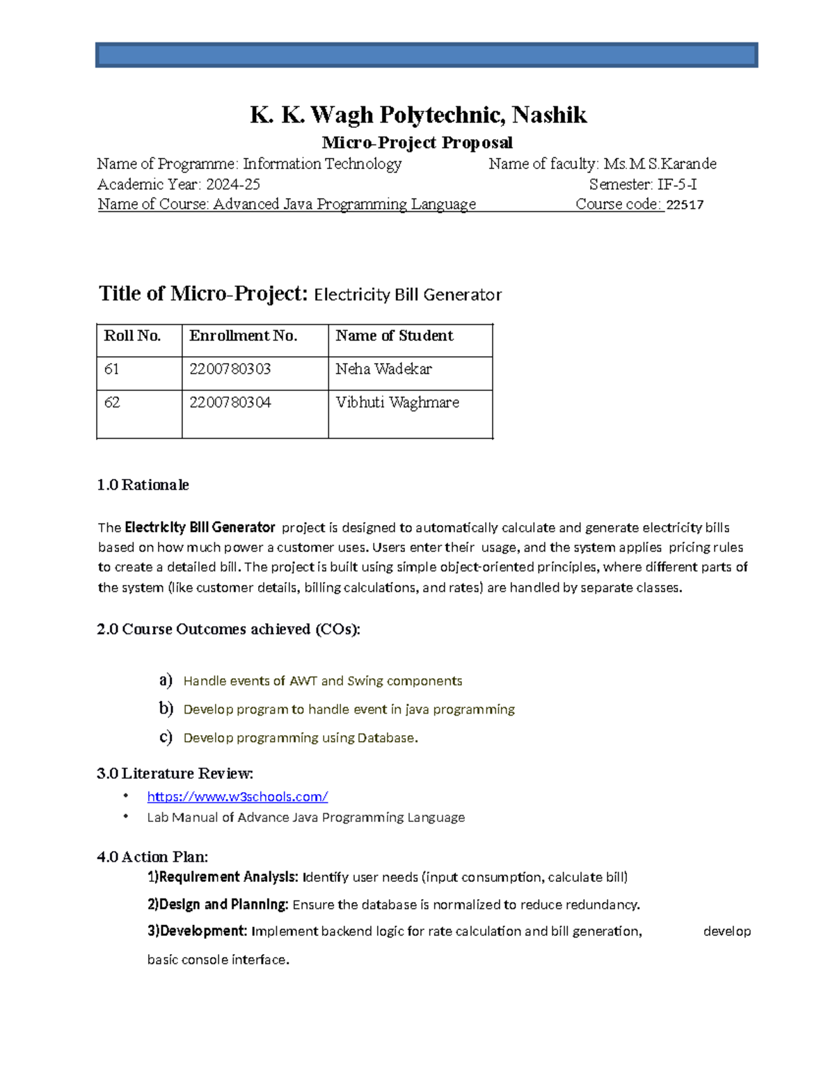 Advanced Java Programming Project Proposal: Electricity Bill Generator ...