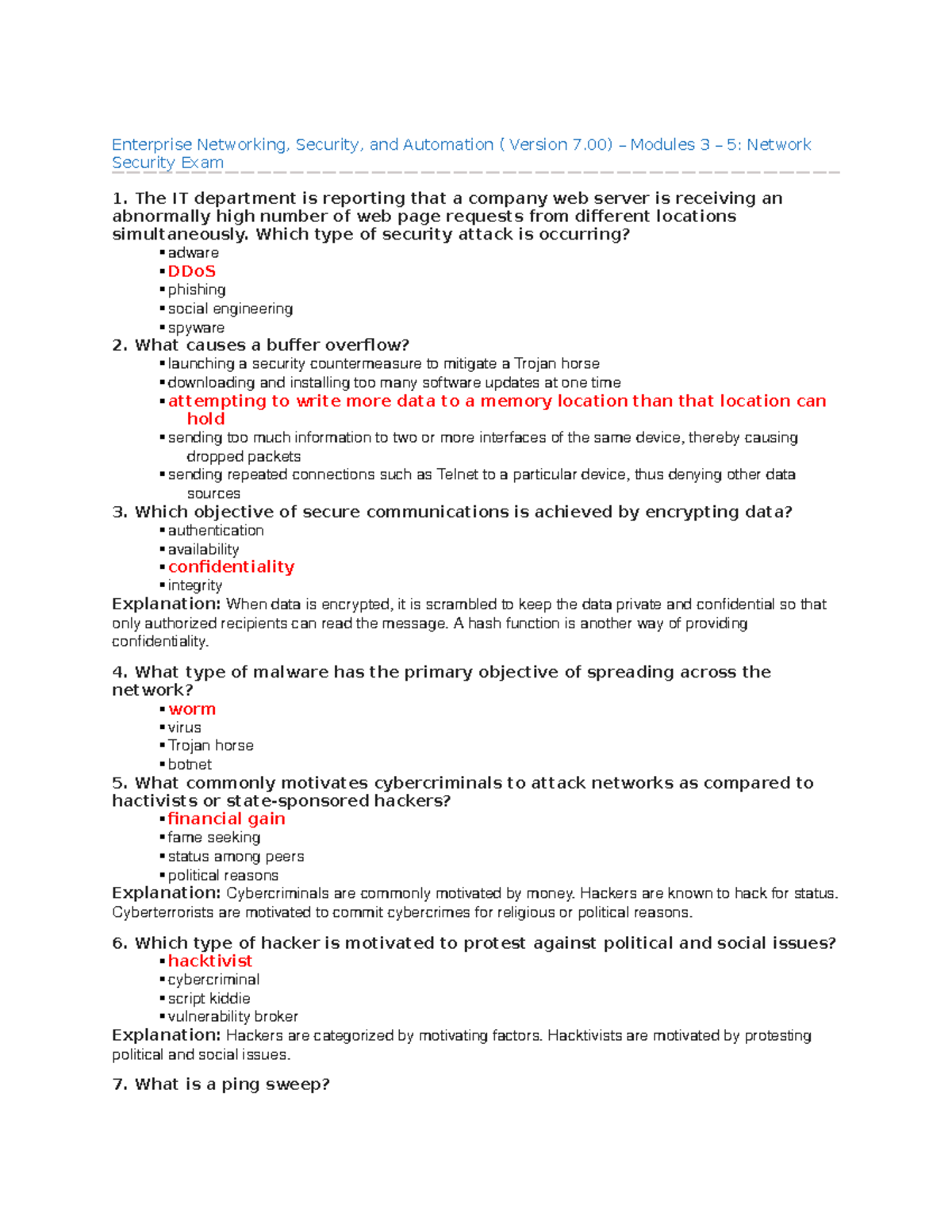 CCNA 3 v7 Modules 3-5 Network Security Exam Study Guide Answers - Studocu