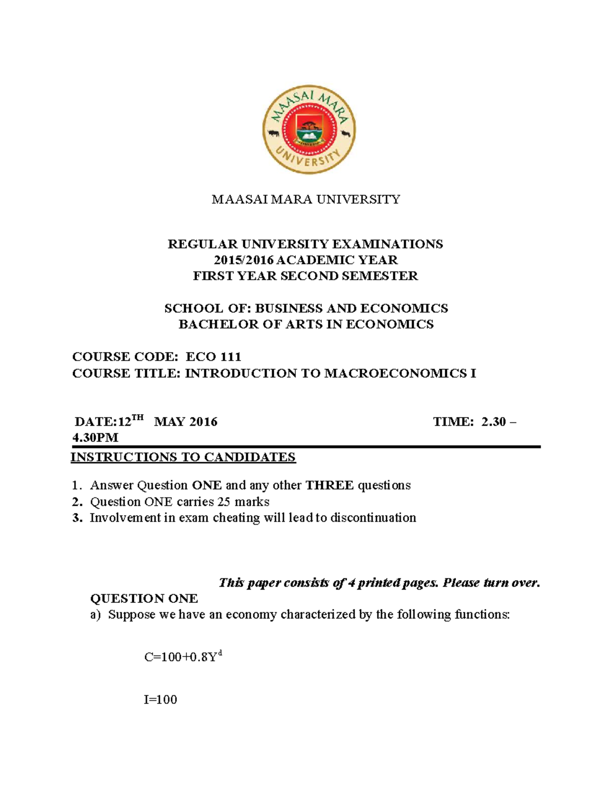 ECO 111 - Comprehensive Lecture Notes on Macroeconomics I - Studocu