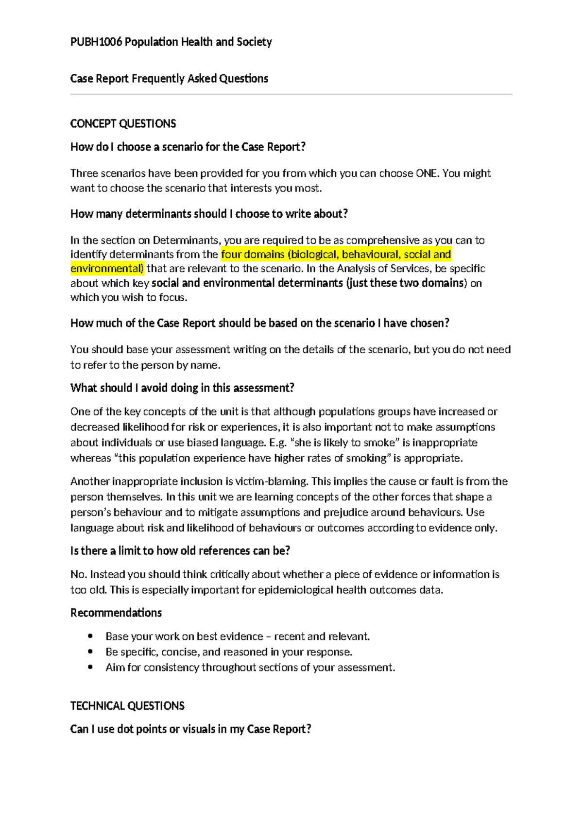Case Report FAQ PHS - PUBH1006 Population Health and Society Case ...
