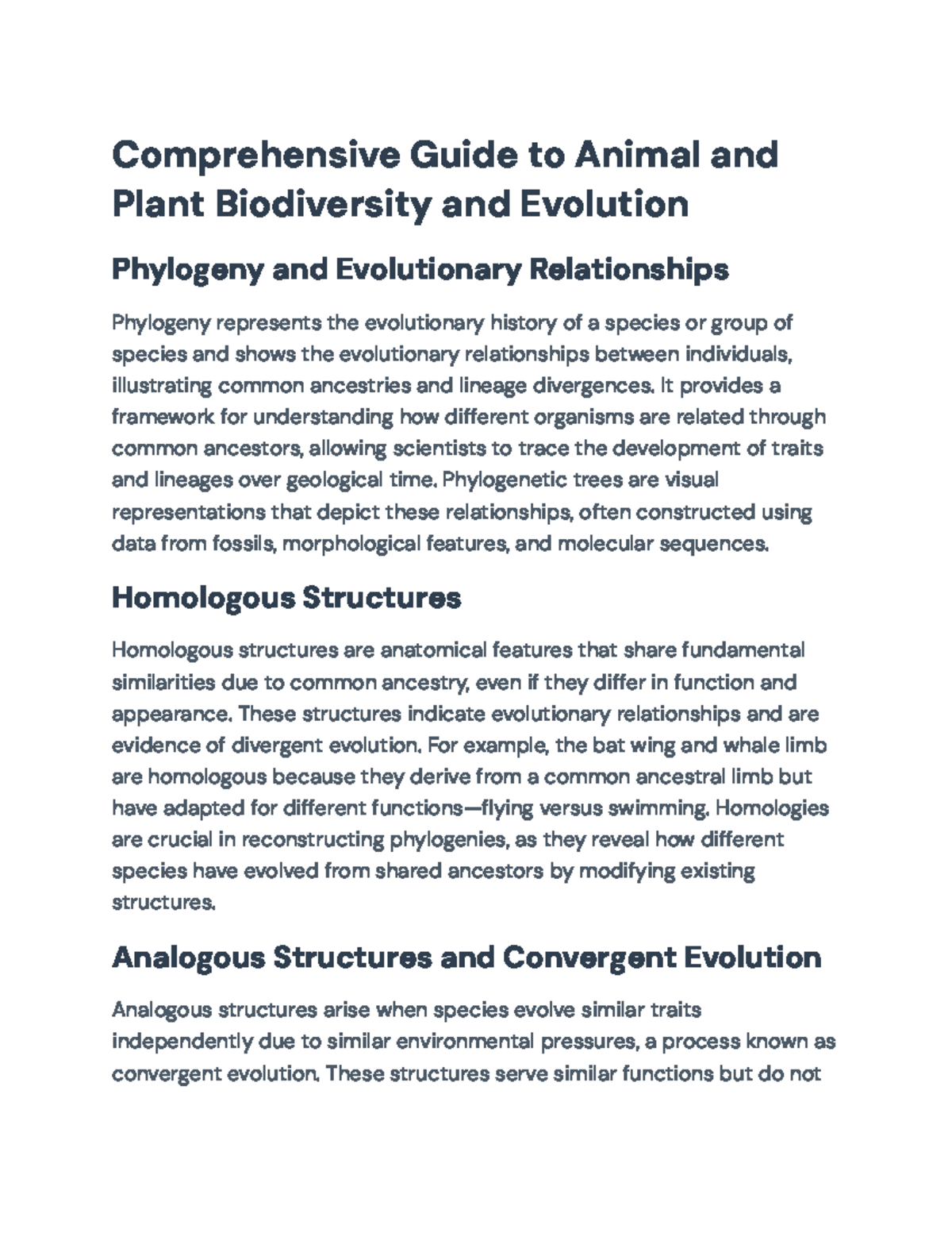 Comprehensive Overview of Biodiversity and Evolutionary Principles (BIO ...