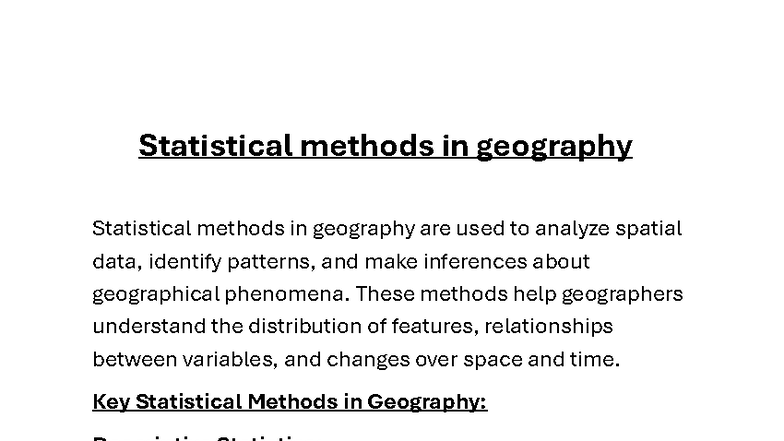 Statistical Methods in Geography: Key Concepts and Applications - Studocu