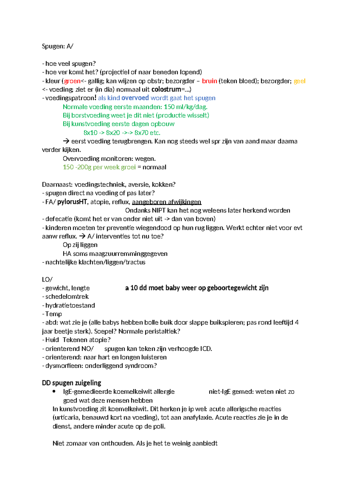 HC Spugen van Zuigelingen: Diagnostiek en Therapie van Reflux - Studeersnel
