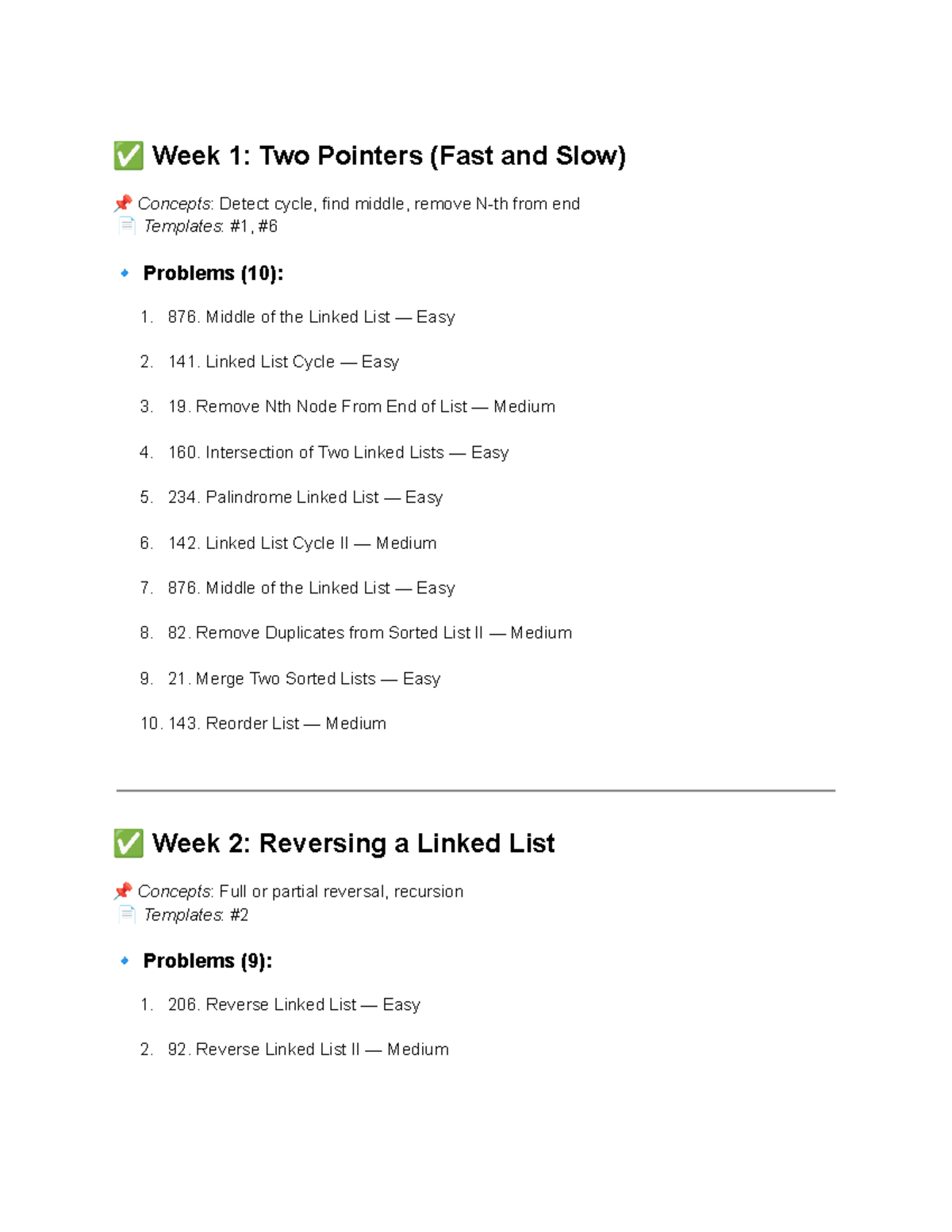 Linked List Review: Concepts & Problems (Week 1-7) - Studocu