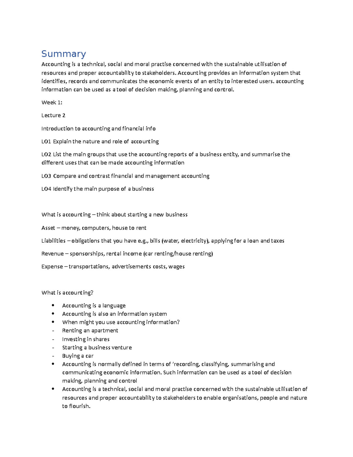 ACCT102 - Term 1 Accounting Notes: Definitions and Key Concepts - Studocu