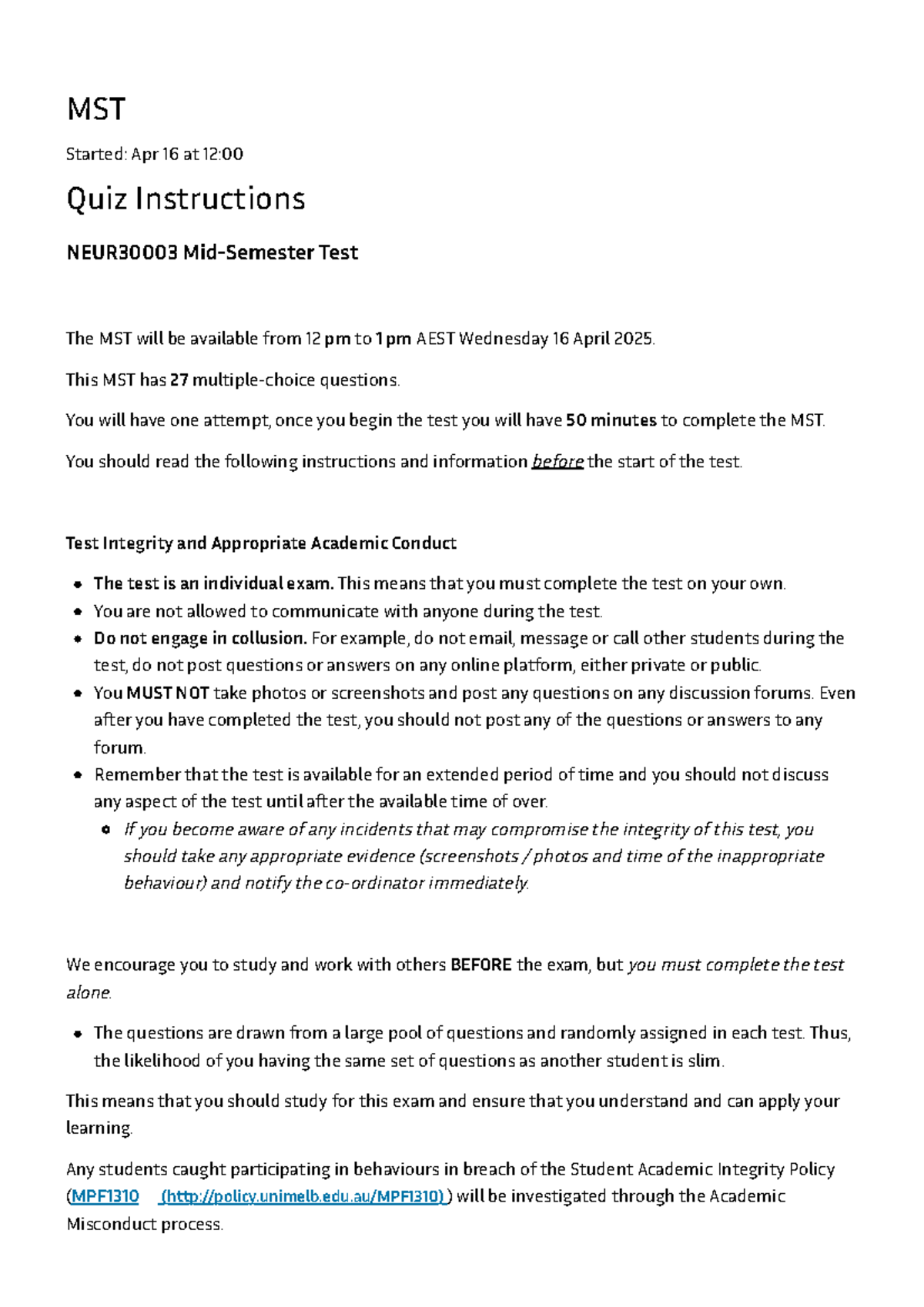 MST MCQ Quiz Instructions - April 16, 2025 - Studocu